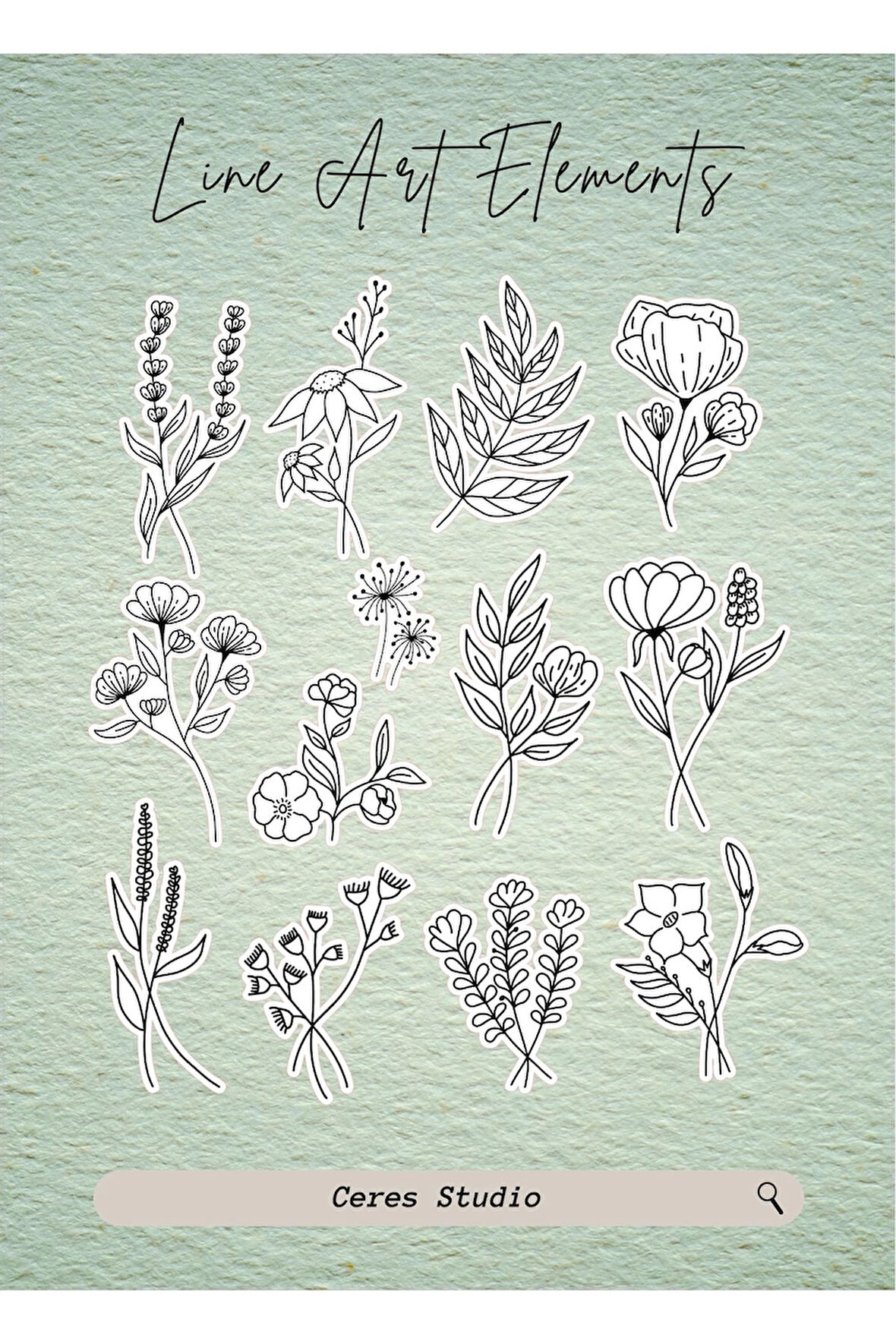 Lineart Elements Flower Çiçek Tema Sticker Etiket 2 Sayfa 35 Adet Etiket