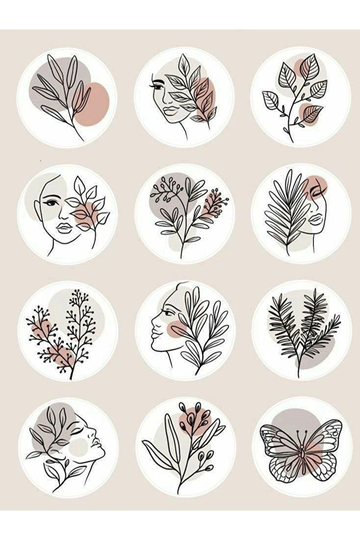 Lineart Elements Decor Tema Sticker Etiket 2 Sayfa 24 Adet Etiket