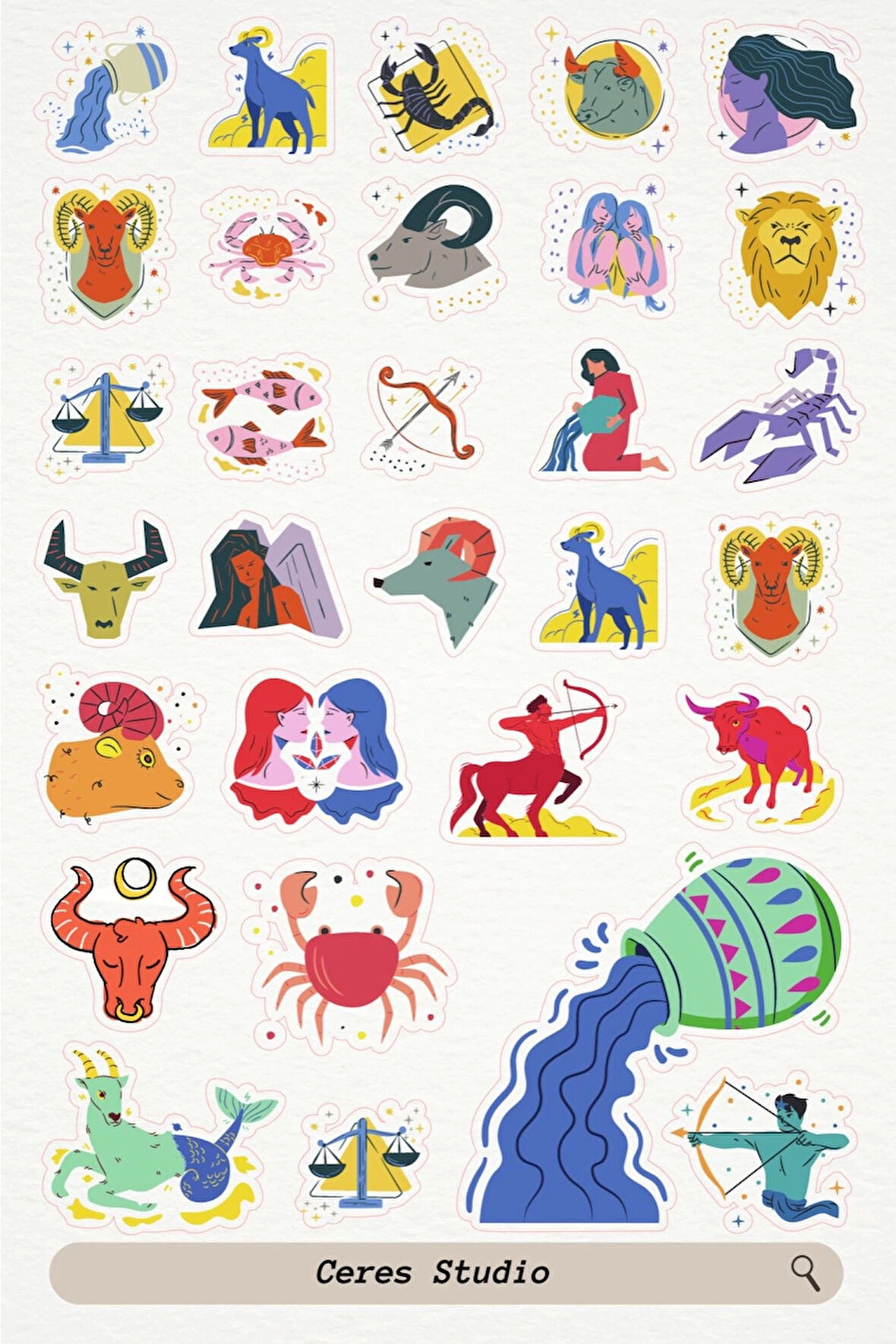 Zodiac Burçlar Tema Sticker Etiket 2 Sayfa 60 Adet Etiket