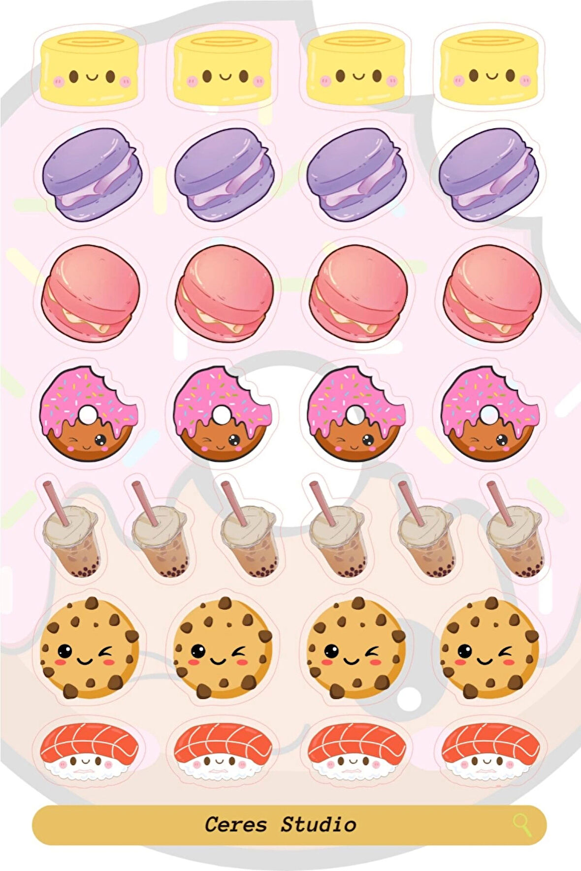 Mini Food Minik Yemek Figürleri Fast Food Tema Sticker Etiket 30 Adet Etiket