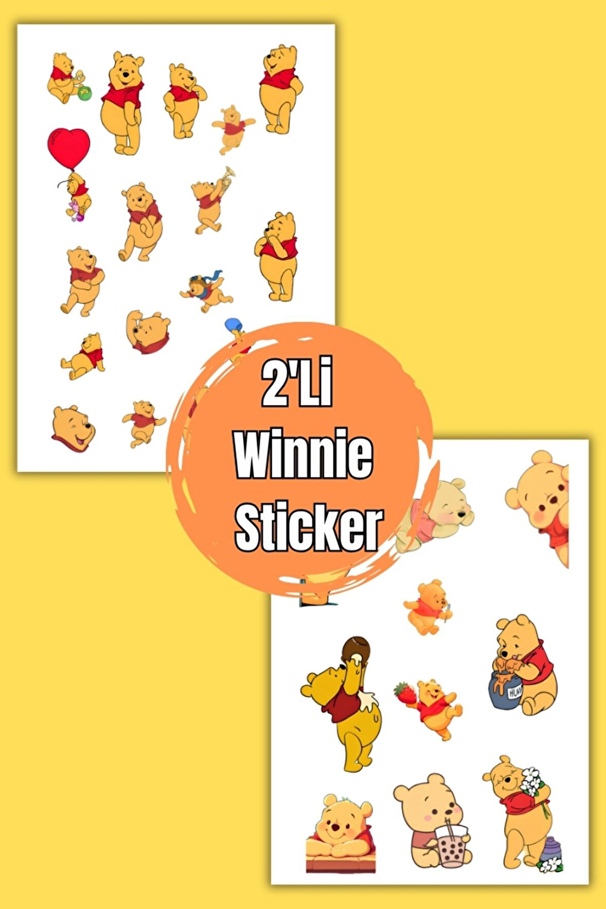 2'Li Winnie The Pooh Sticker Set Telefon Laptop Notebook Tablet Defter Matara Stiker Etiket