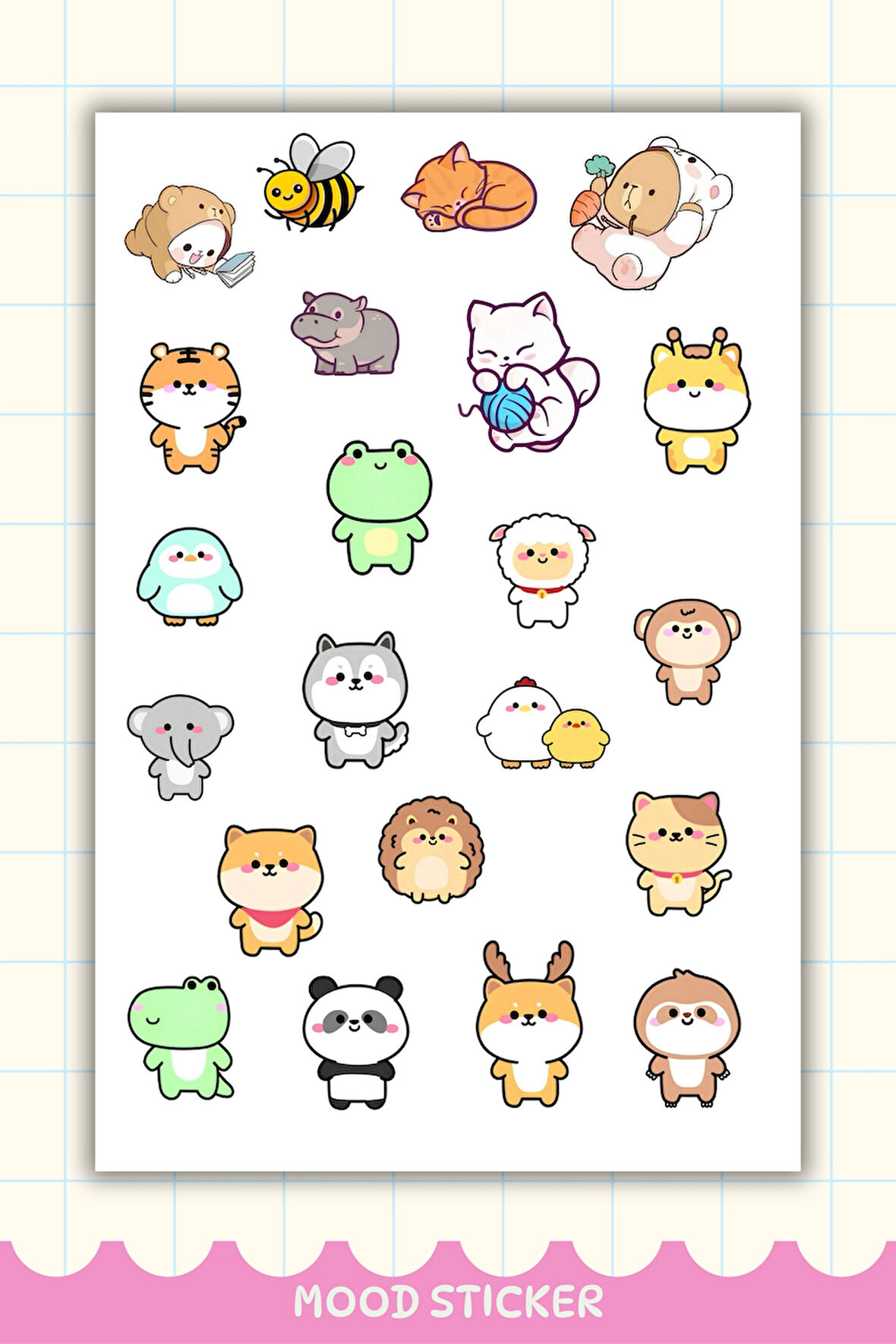 Mood Sticker /Sevimli Karakter Çıkartma Sayfaları Ajanda, Bullet Journal,Laptop/Matara