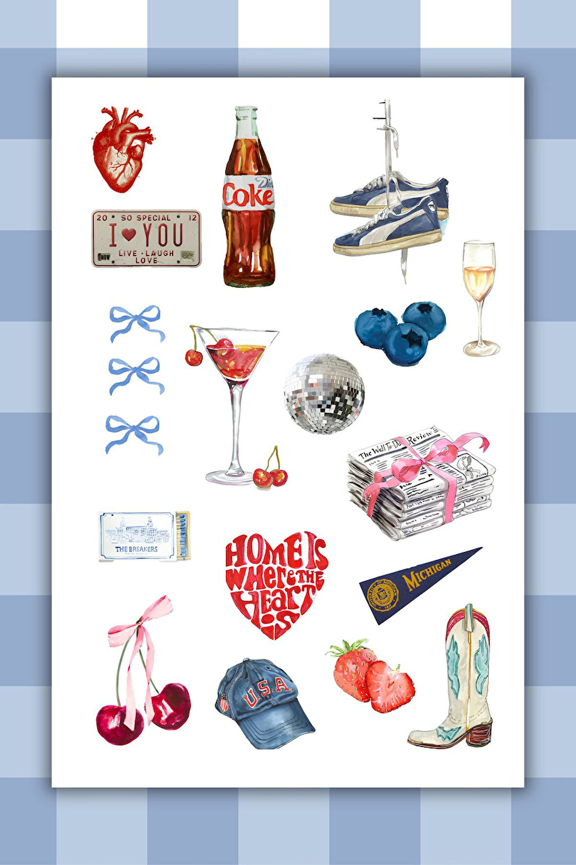 Blue Vintage Retro Laptop Tablet Telefon Ajanda Bullet Journal Motor Sticker