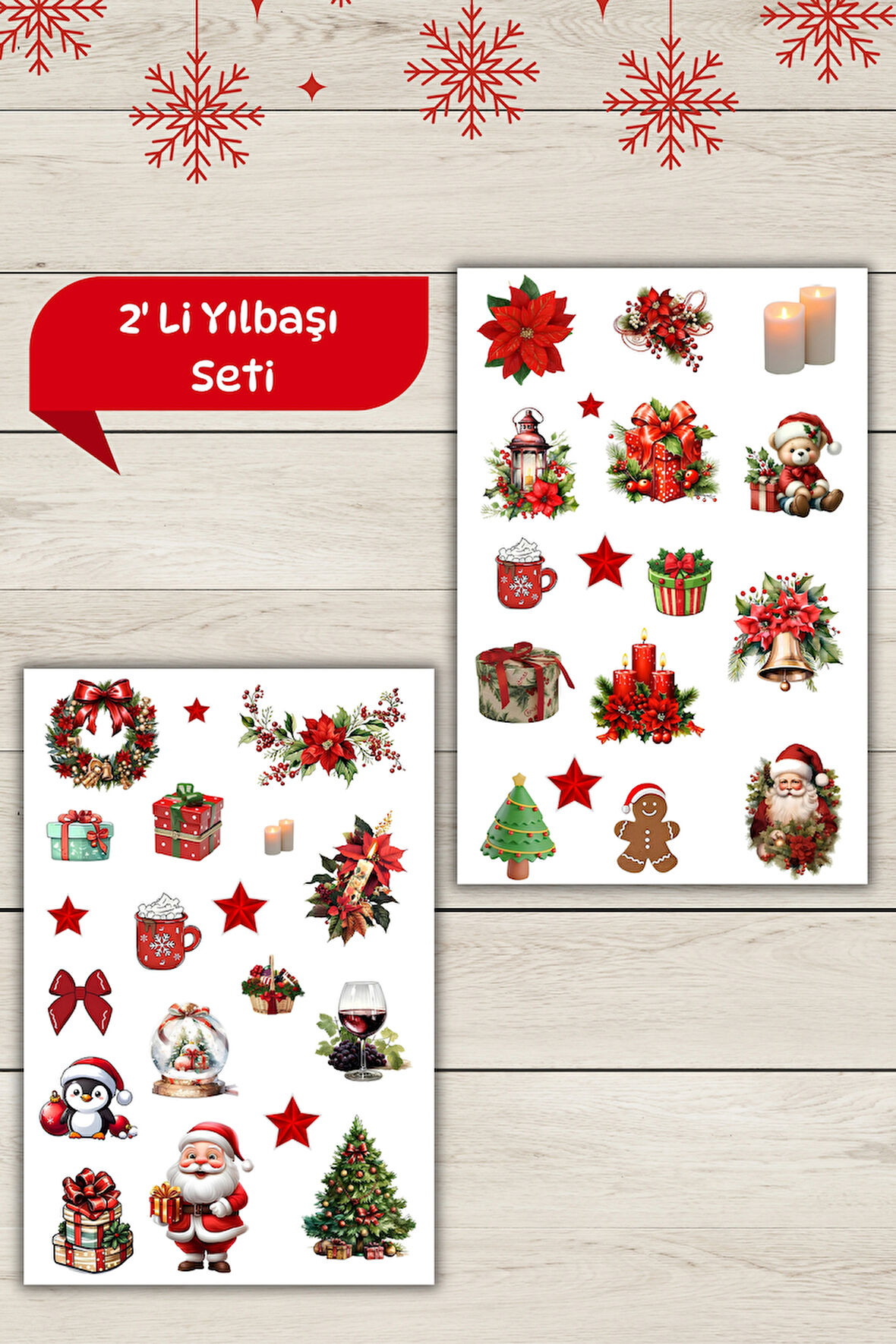 2 'Li Yılbaşı/Yeni Yıl Temalı Sticker-Etiket Bullet Journal/Scrapbook/Ajanda/Defter
