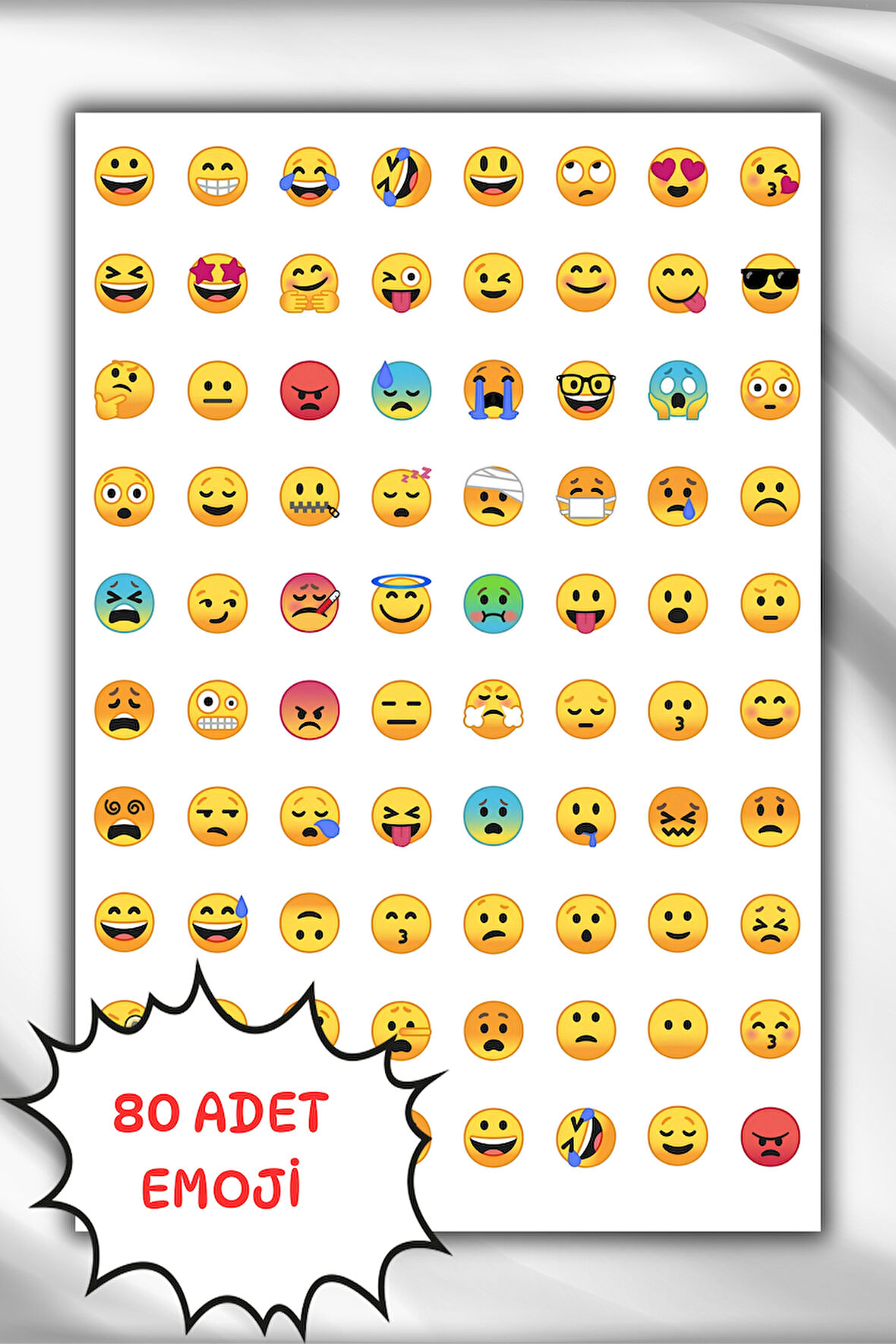 Karışık Emoji, Duygu ve Yüz ifadesi Sticker Seti, 80 adet