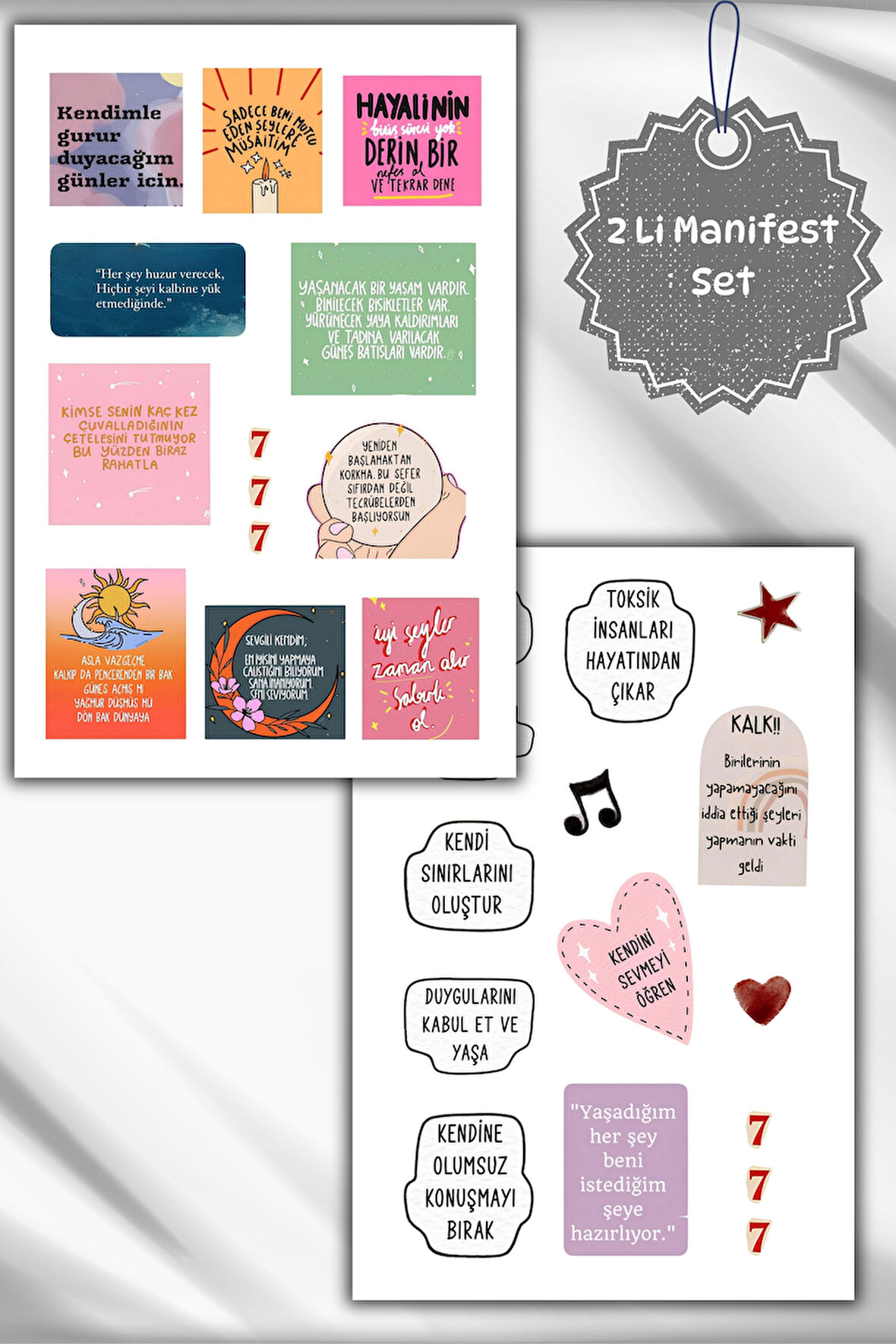 2 Li Manifest/Motivasyon/Olumlama Sticker Seti/Laptop/Defter/Ajanda/Telefon