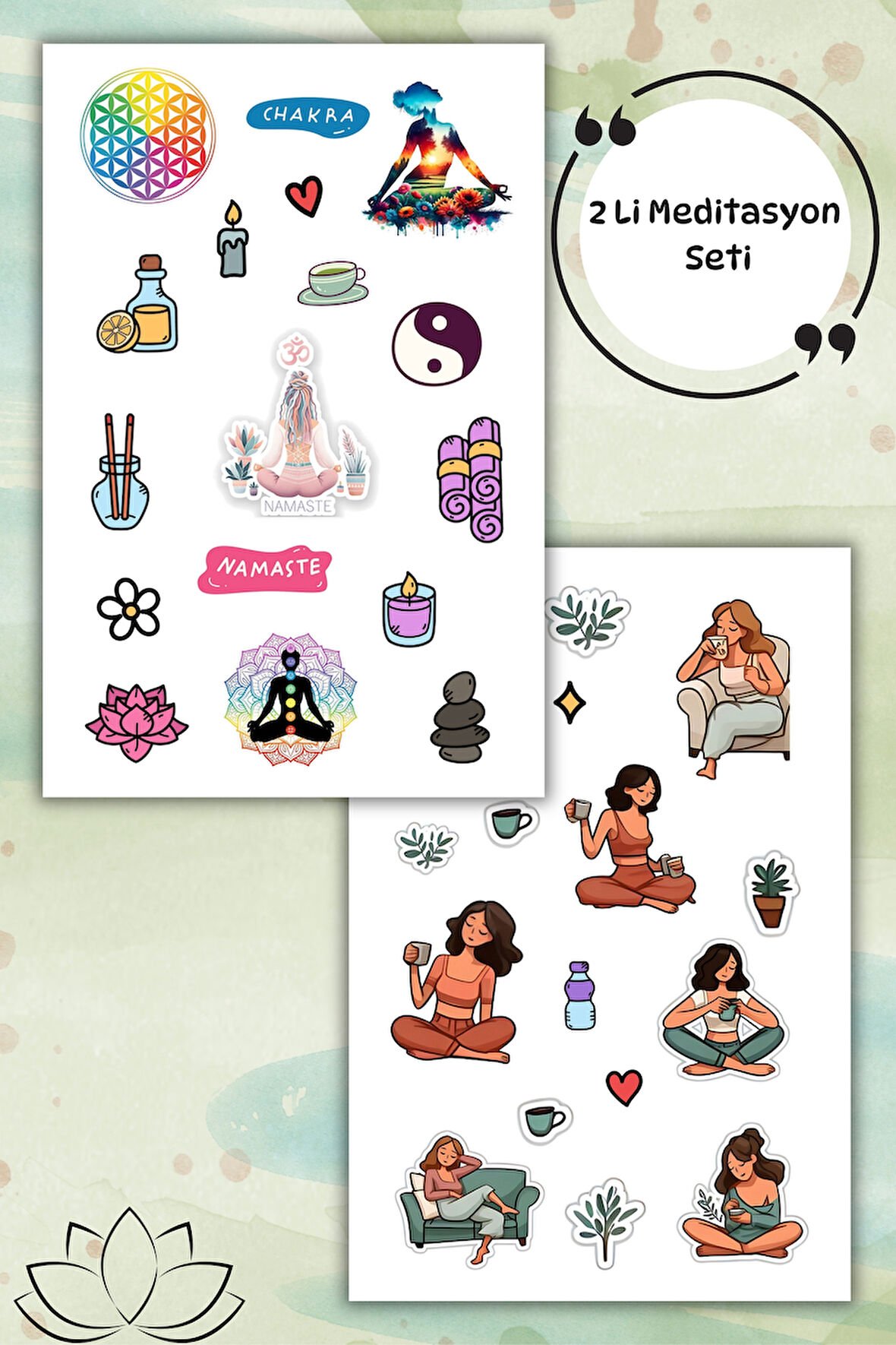 2'Li Meditasyon Sticker Set Etiket Bullet Journal/Defter/Matara/Telefon için Uygun