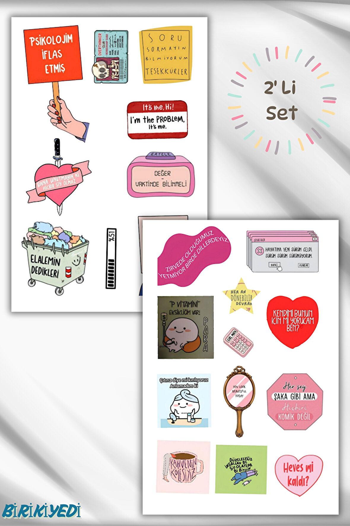 2'Li Motto /Motivasyon/Komik Temalı Ajanda Laptop Tablet Telefon Sticker Seti