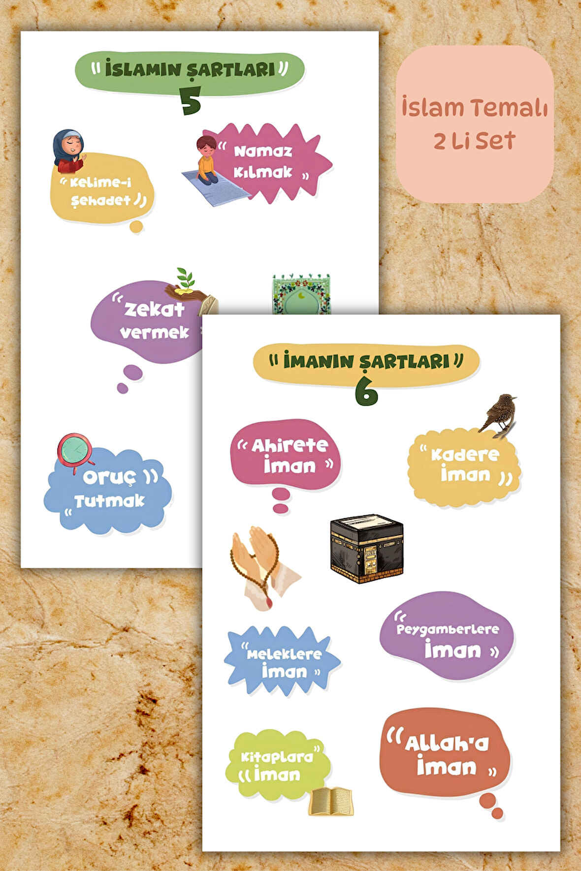 İslam/Dini Temalı 2'Li Set İslami Sticker -Ajanda Laptop Tablet Defter Telefon Bullet Journal-Etiket