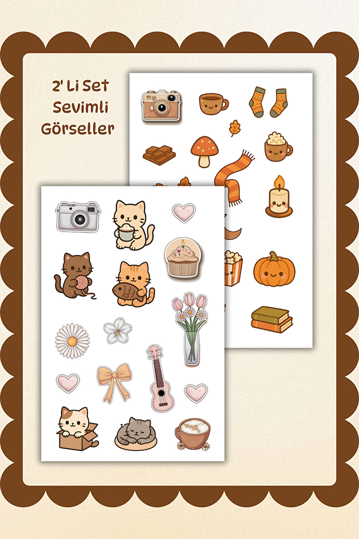 2'Li Sticker Set Sevimli Görseller/Telefon/Ajanda/Defter/Matara/Telefon