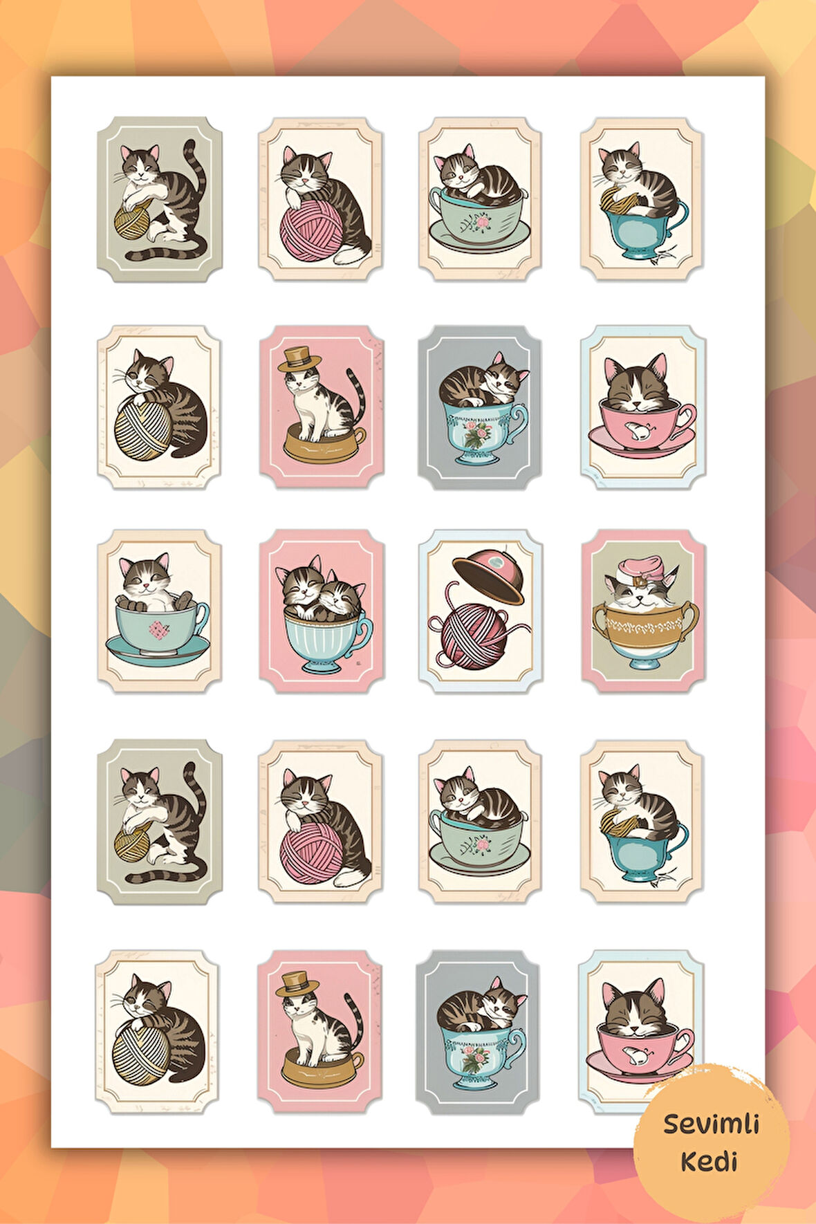 Sevimli Kedi Sticker - Planner /Ajanda /Bullet Journal/Matara/Telefon için Uygun