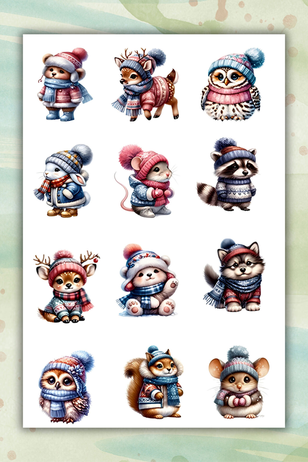 Sevimli Hayvanlar Kış Temalı Sticker Etiket Bullet Journal/Telefon/Tablet