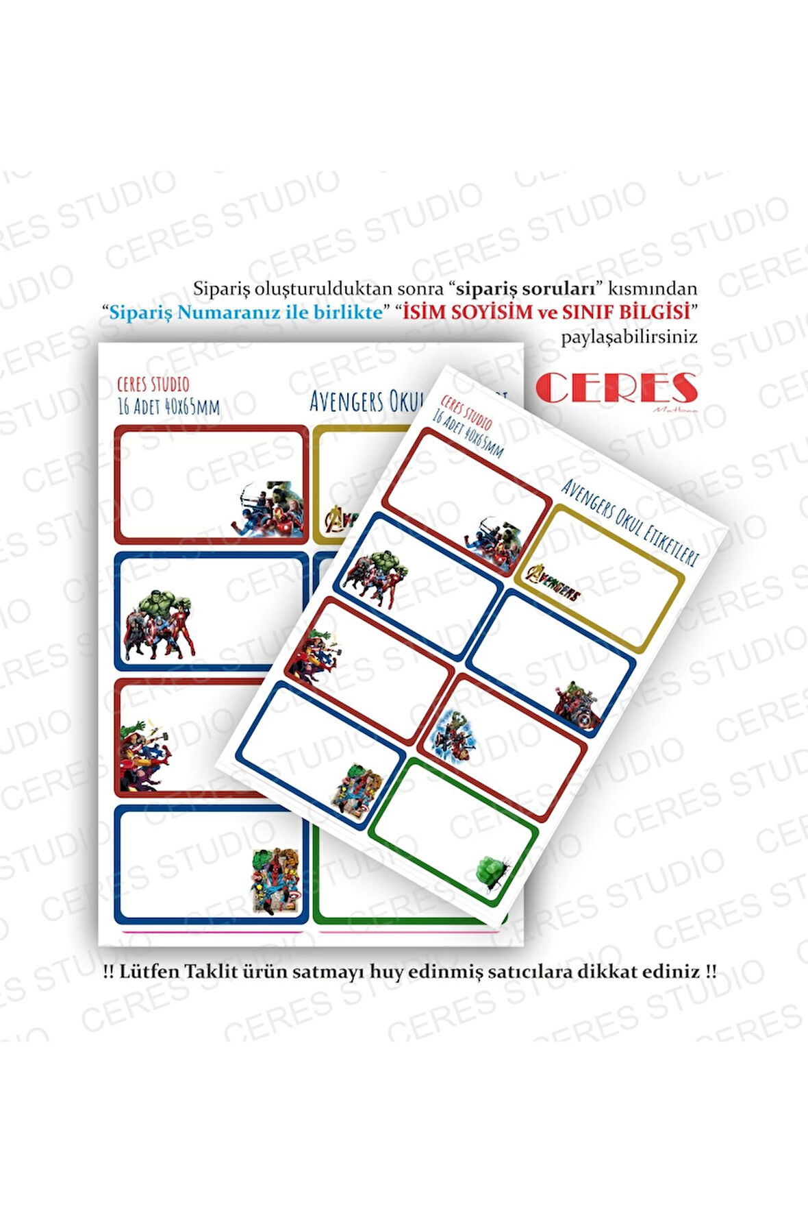 Avengers Marvel Okul Etiketi 16 Adet 40x65mm Etiket