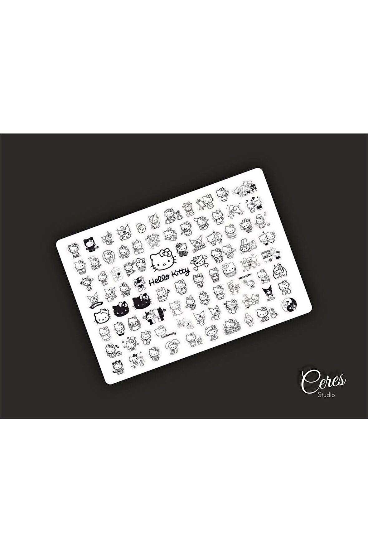 Hello Kitty Black & White Siyah Beyaz Sanrio Hello Kitty Sticker Etiket 1 Sayfa 86 Adet Etiket