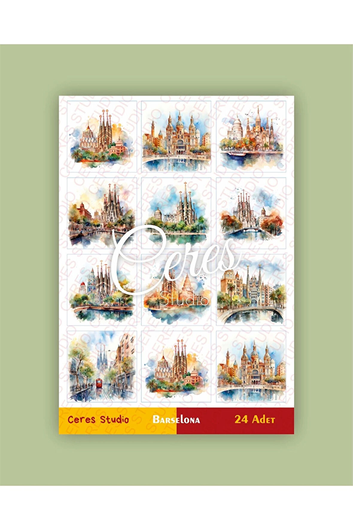 İspanya Barselona Tema Sticker Set Spain Barcelona 2 Sayfa 24 Adet Etiket Planlayıcı Bullet Journal