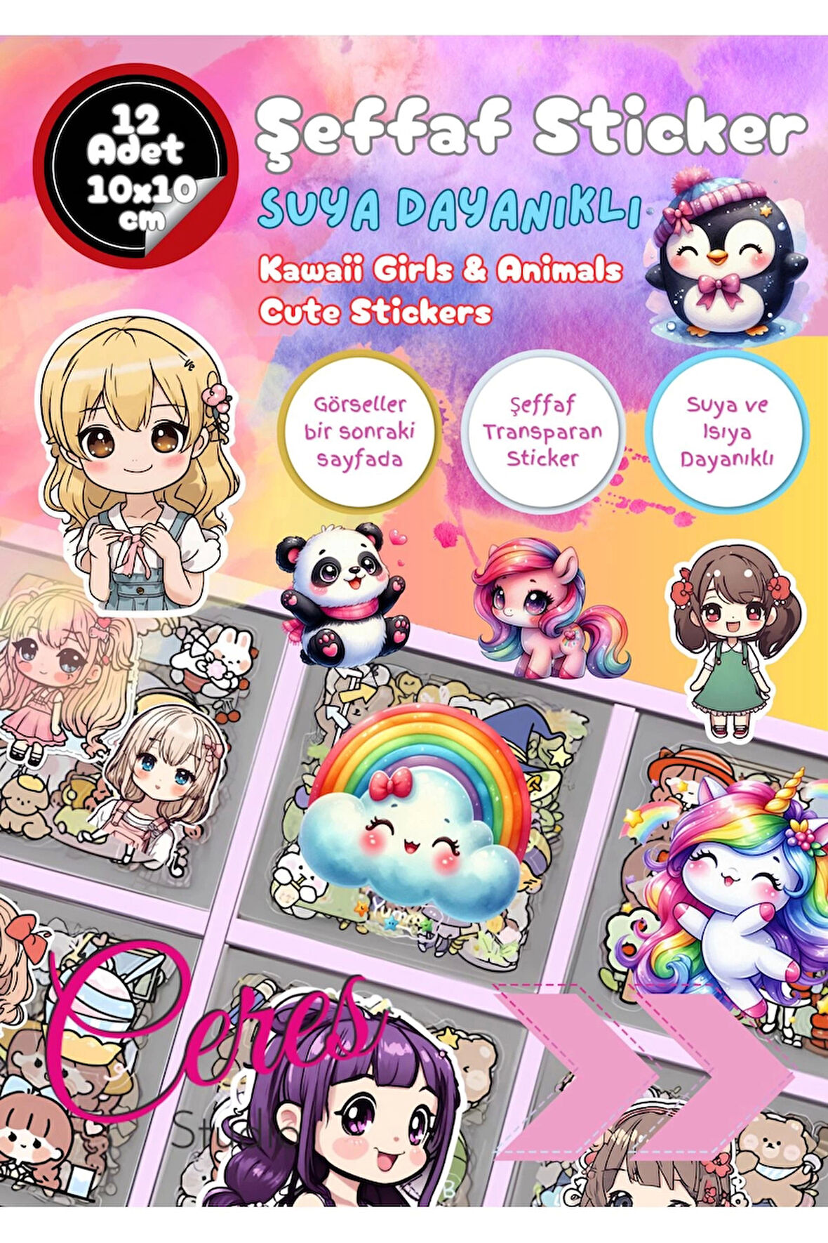 Şeffaf Kawaii Sticker Etiket