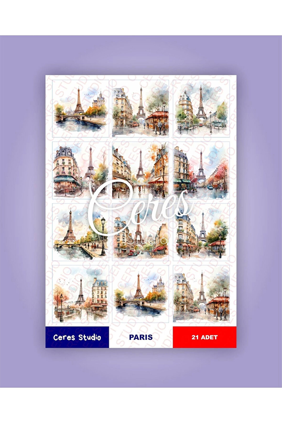Fransa Paris Eyfel Tema Sticker Set France Eiffel 2 Sayfa 21 Adet Etiket Planlayıcı Bullet Journal