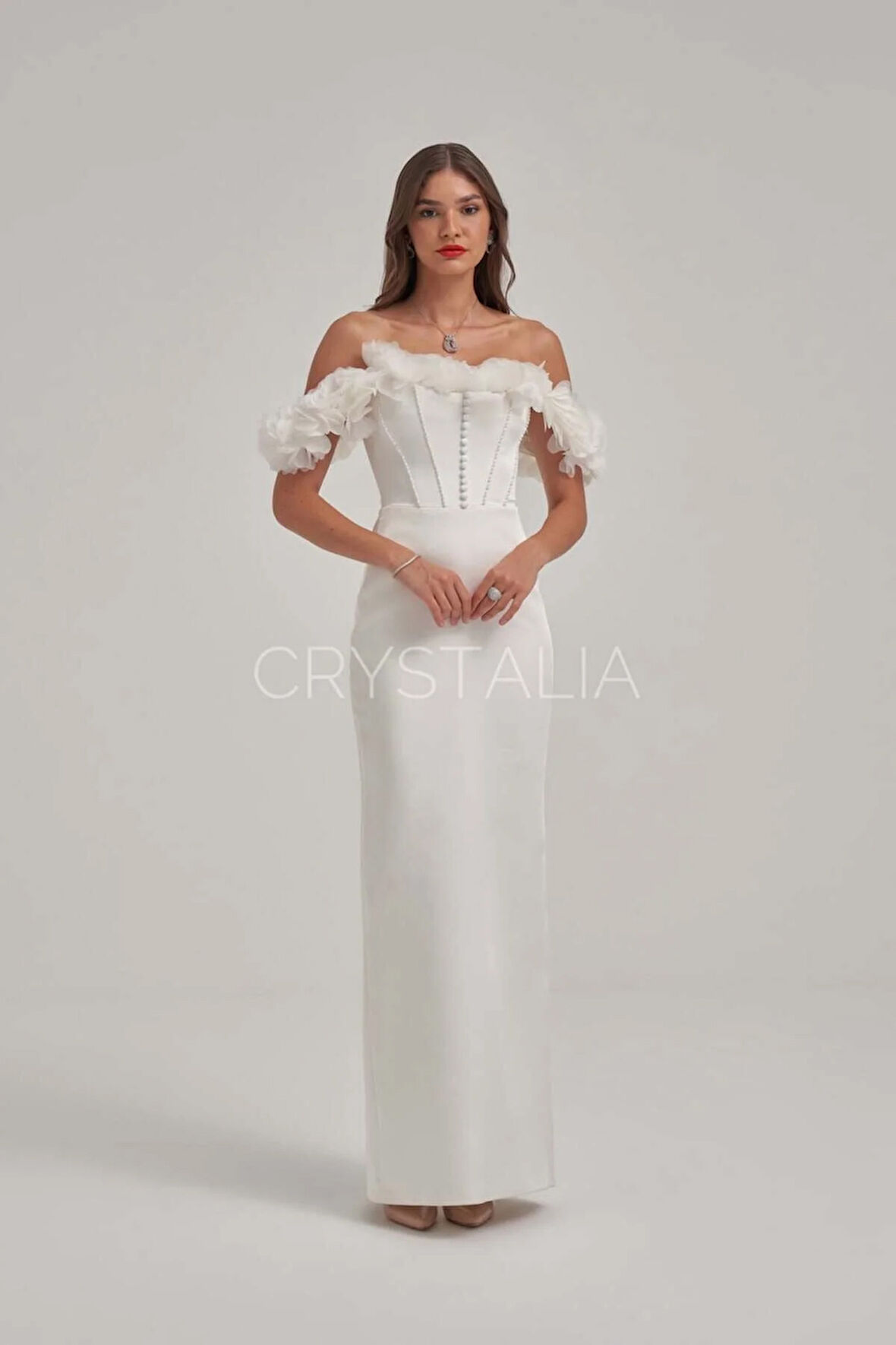 Omuz Çiçek İşlemeli Elbise