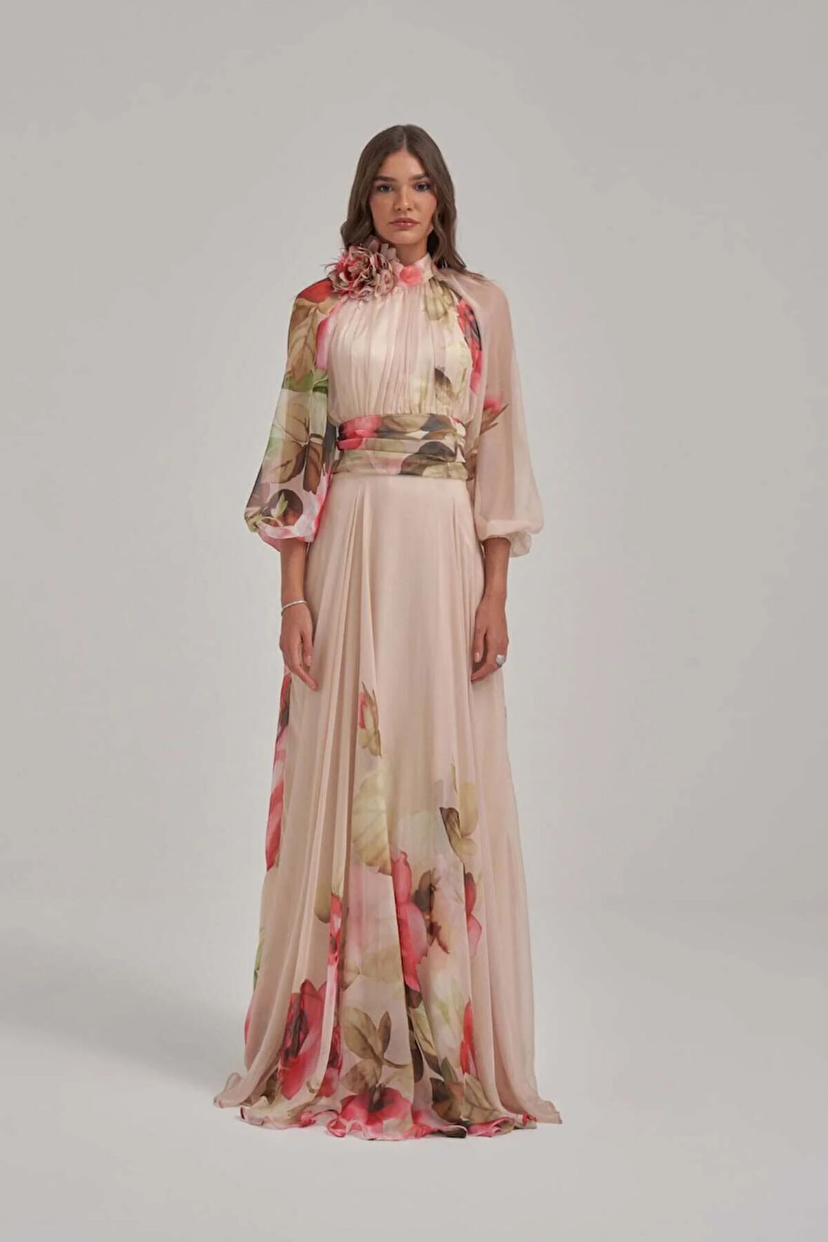 Özel Desen Çiçek Motifli Şifon Elbise