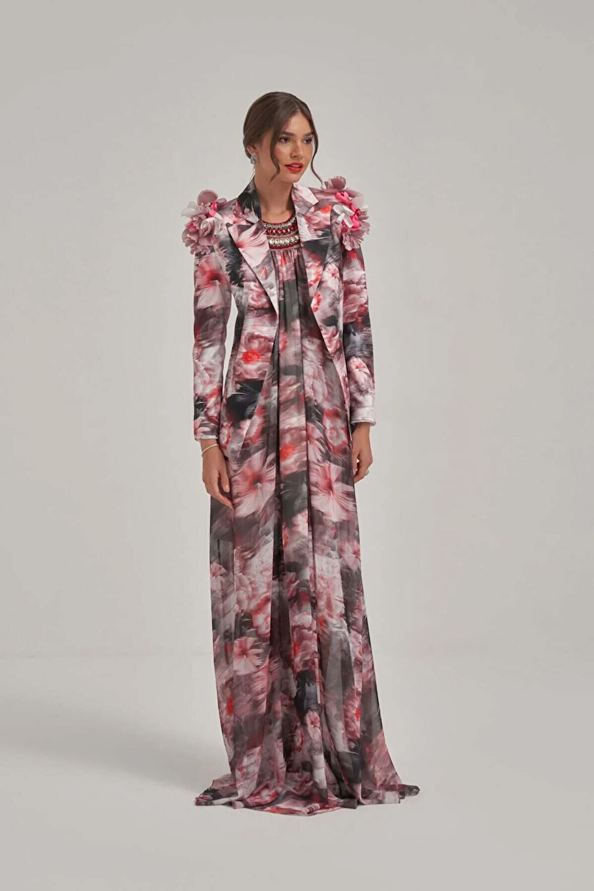 Özel Taş Ve Çiçek El İşlemeli Desenli Elbise Ceket Takım