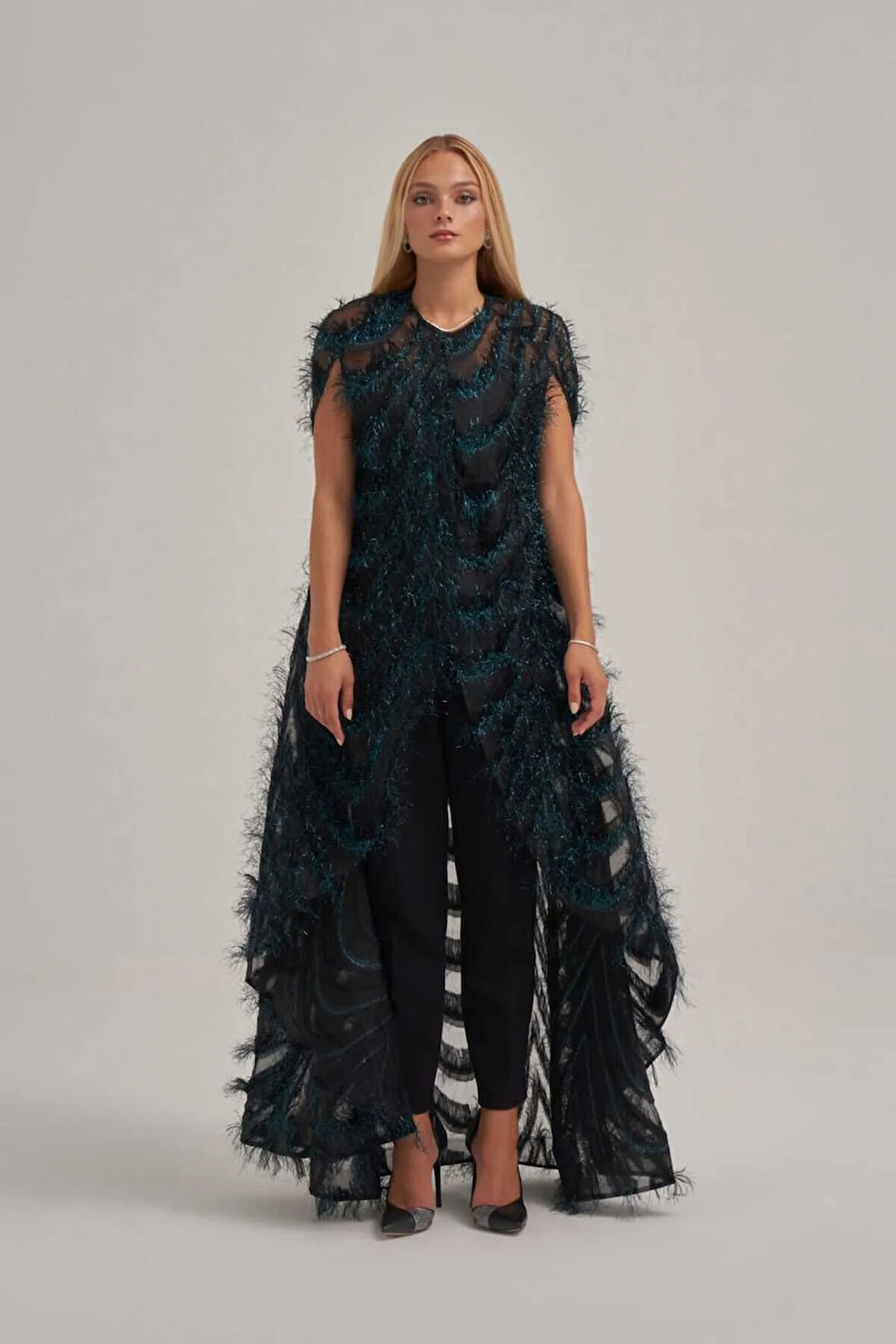 Otriş Desenli Katlı Görünümlü Kap Ceket