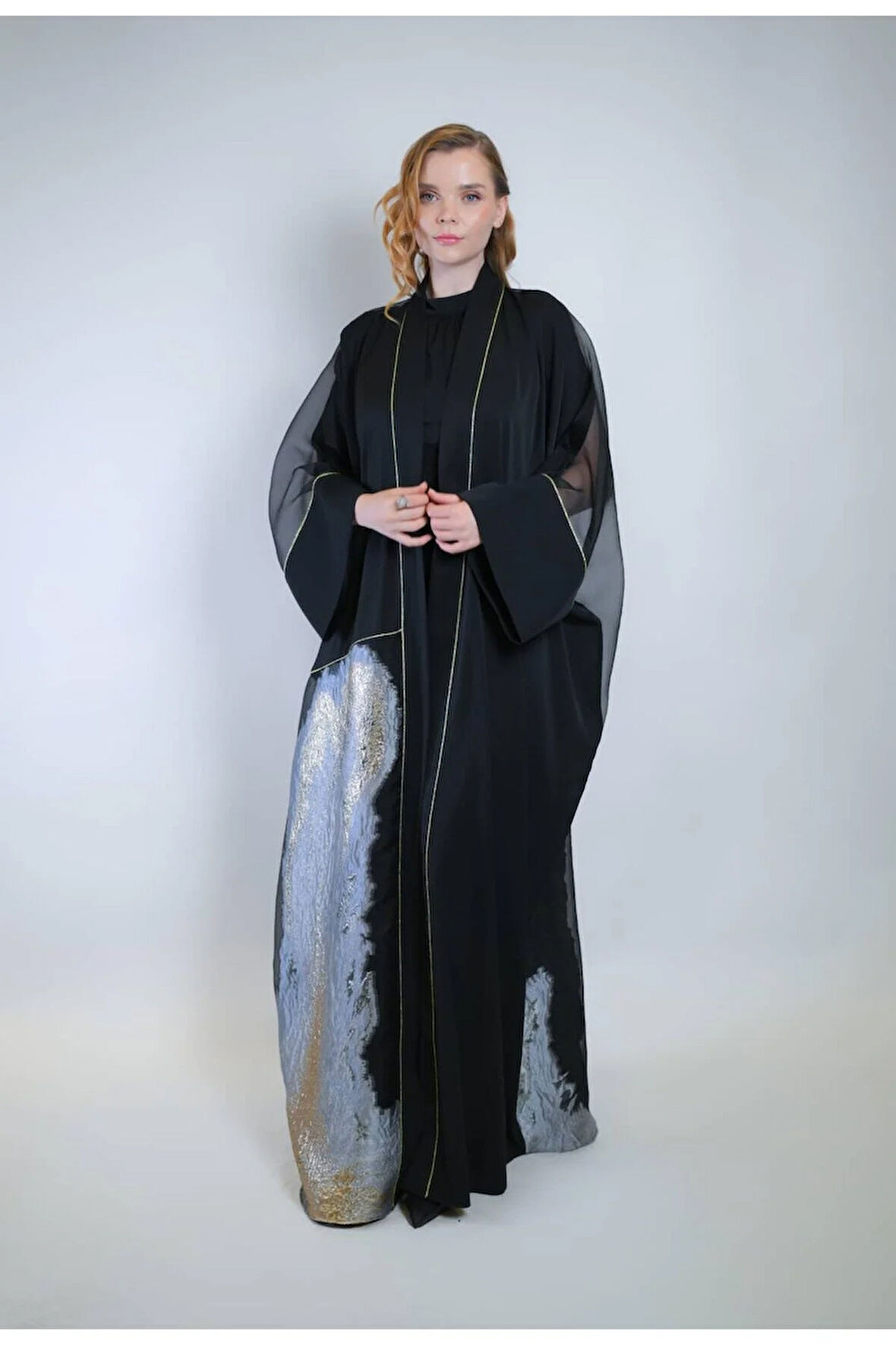 Özel Işıltılı Jakar Kumaş Ve İç Elbiseli Sendi Kumaş İkili Takım Abaya