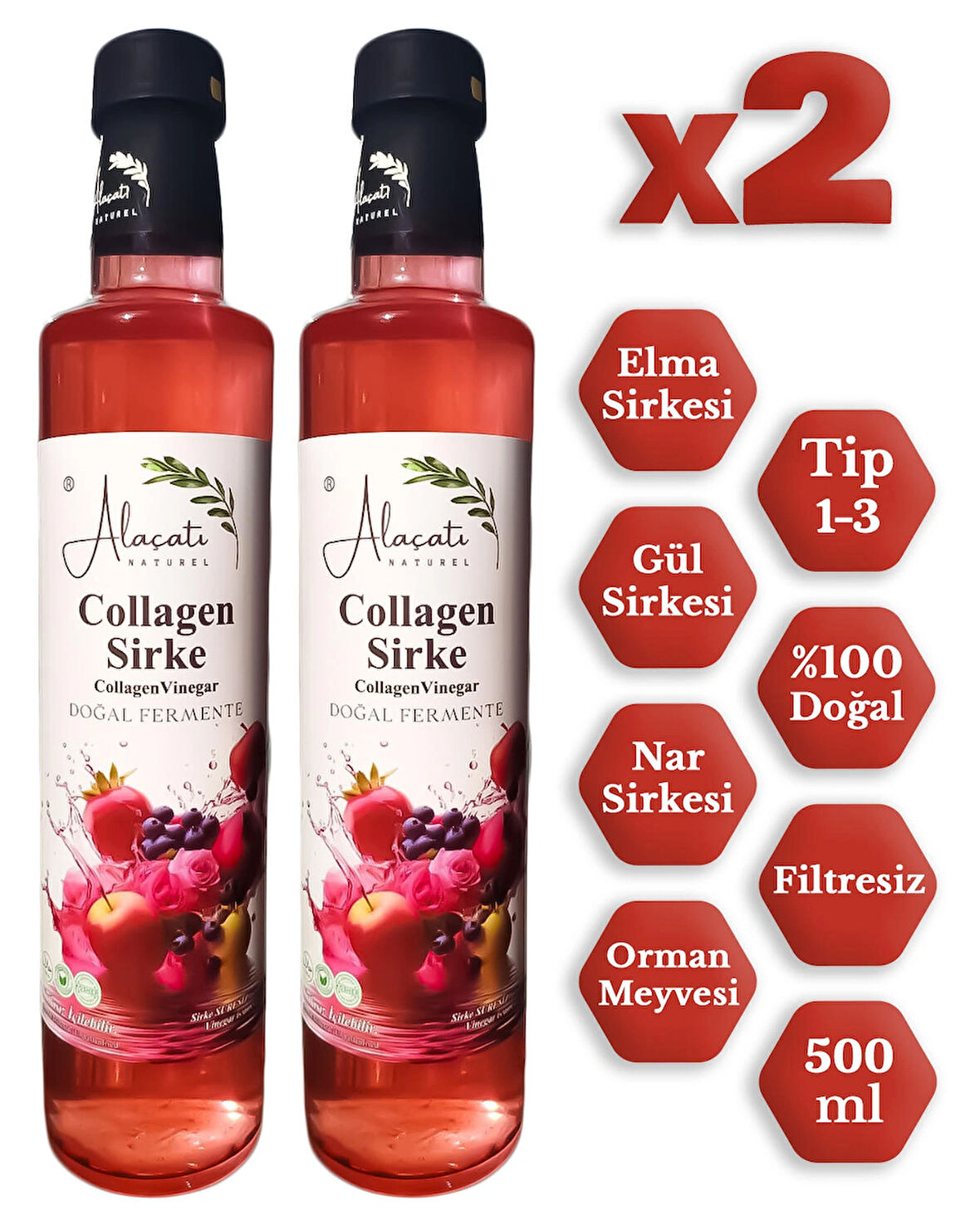Collagen (Kolajen) Sirke Doğal Fermantasyon 500 ml - Katkısız İçilebilir x2 Adet