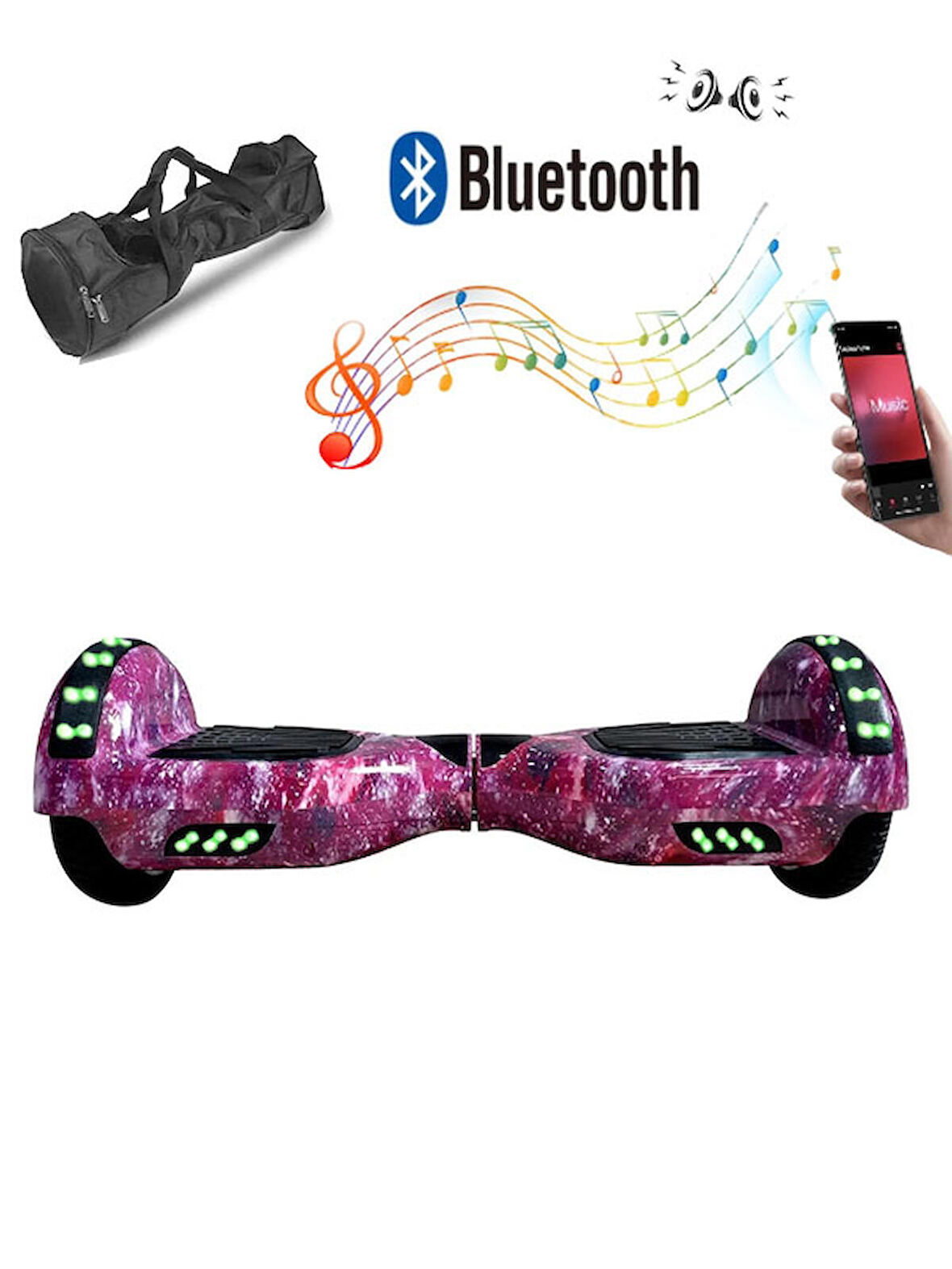 CityMate Elektrikli Kaykay Full Ledli Hoverboard Desen-13 Bluetooth Hoparlörlü 6.5 Inch Desenli Çanta Hediye