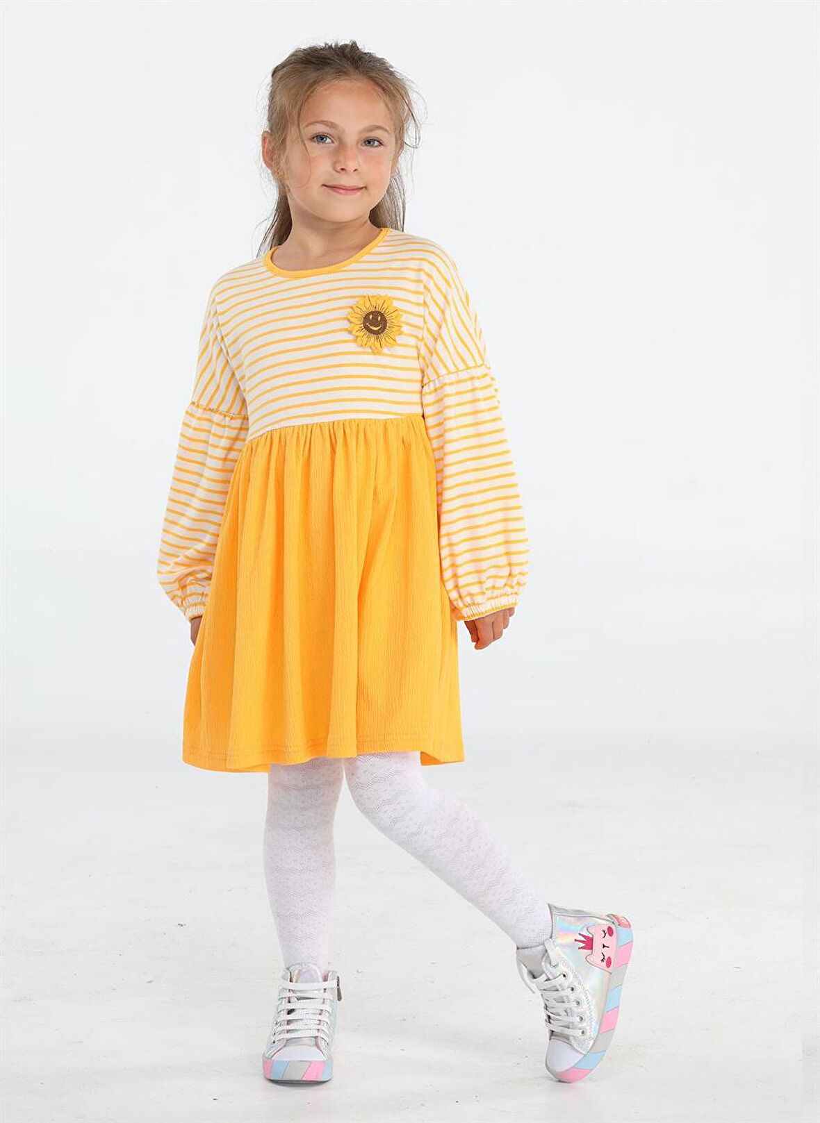 Sunflower Sarı Çizgili Kız Elbise