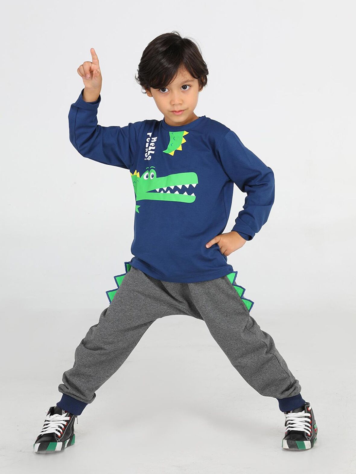 Hello Timsah Tırtırlı Baggy Pantolon + T-shirt Takım
