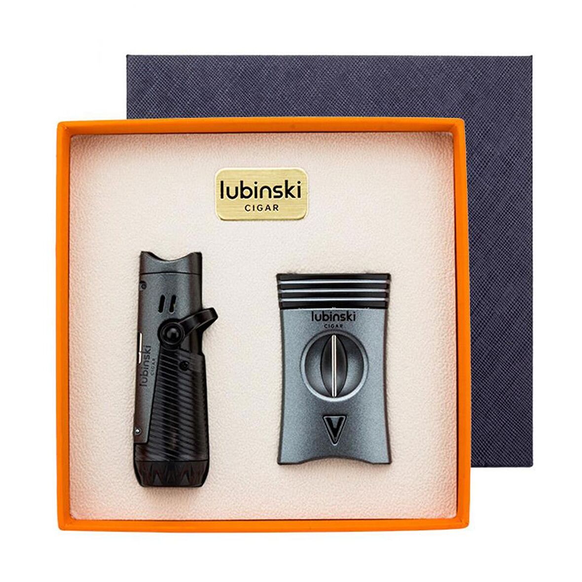 Lubinski Metal Gri Puro Seti (1 Torch Çakmak, 60 Ring V-Cut Puro Kesici) (8084AT)