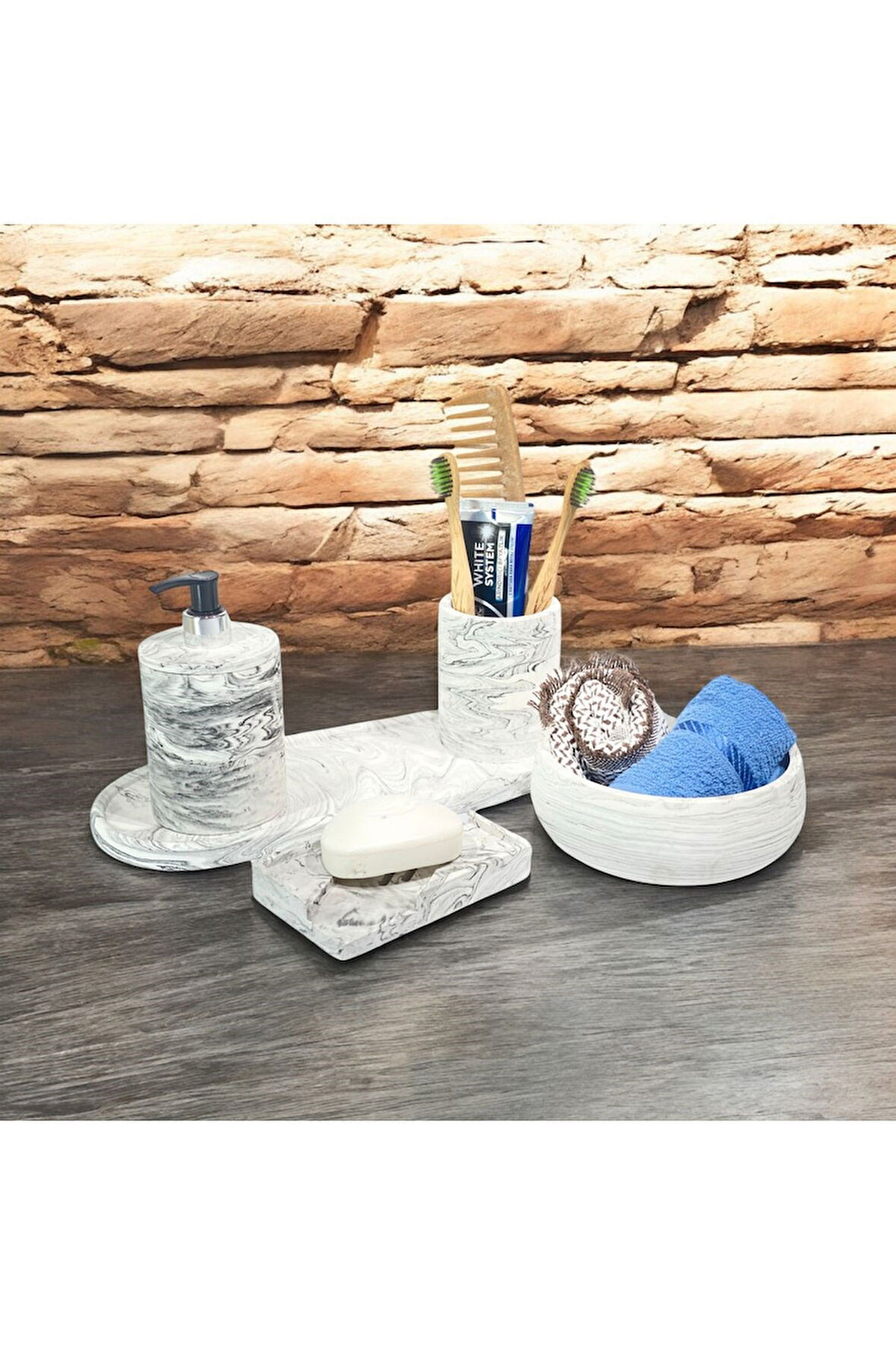 Beton ve Mermer Uyumlu Banyo Aksesuar Seti (5 Parça)