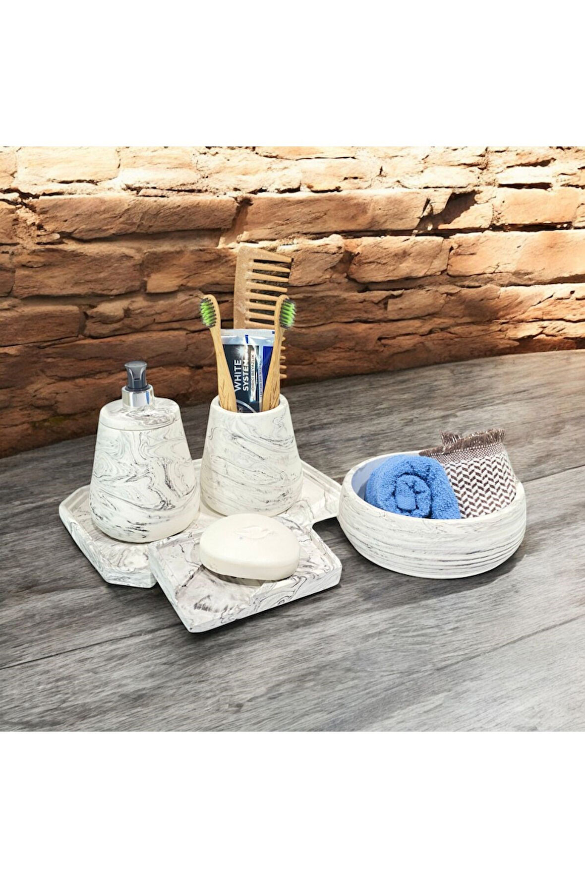 Estetik ve Minimal Tasarımlı Beton Banyo Seti - 5 Parça