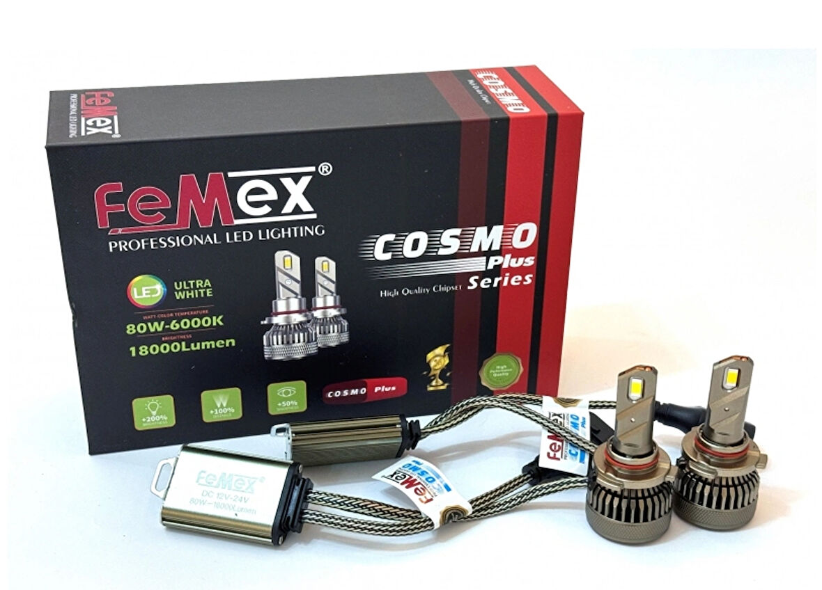 Femex Cosmo Plus HB3 9005 Şimşek Etkili Led Xenon 80W 18.000 Lumen