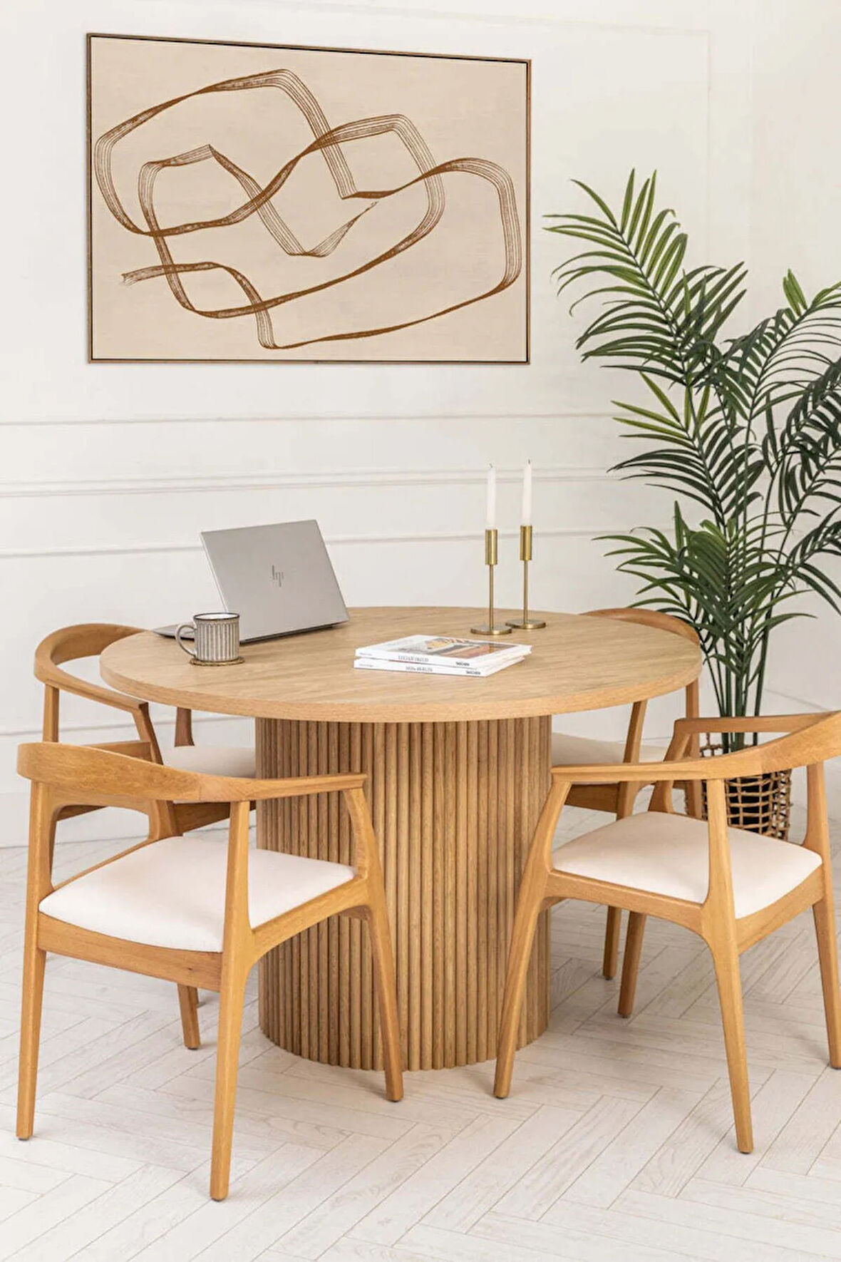 Helsinki Beyaz C Model Bohem Natural Ahşap Sandalye