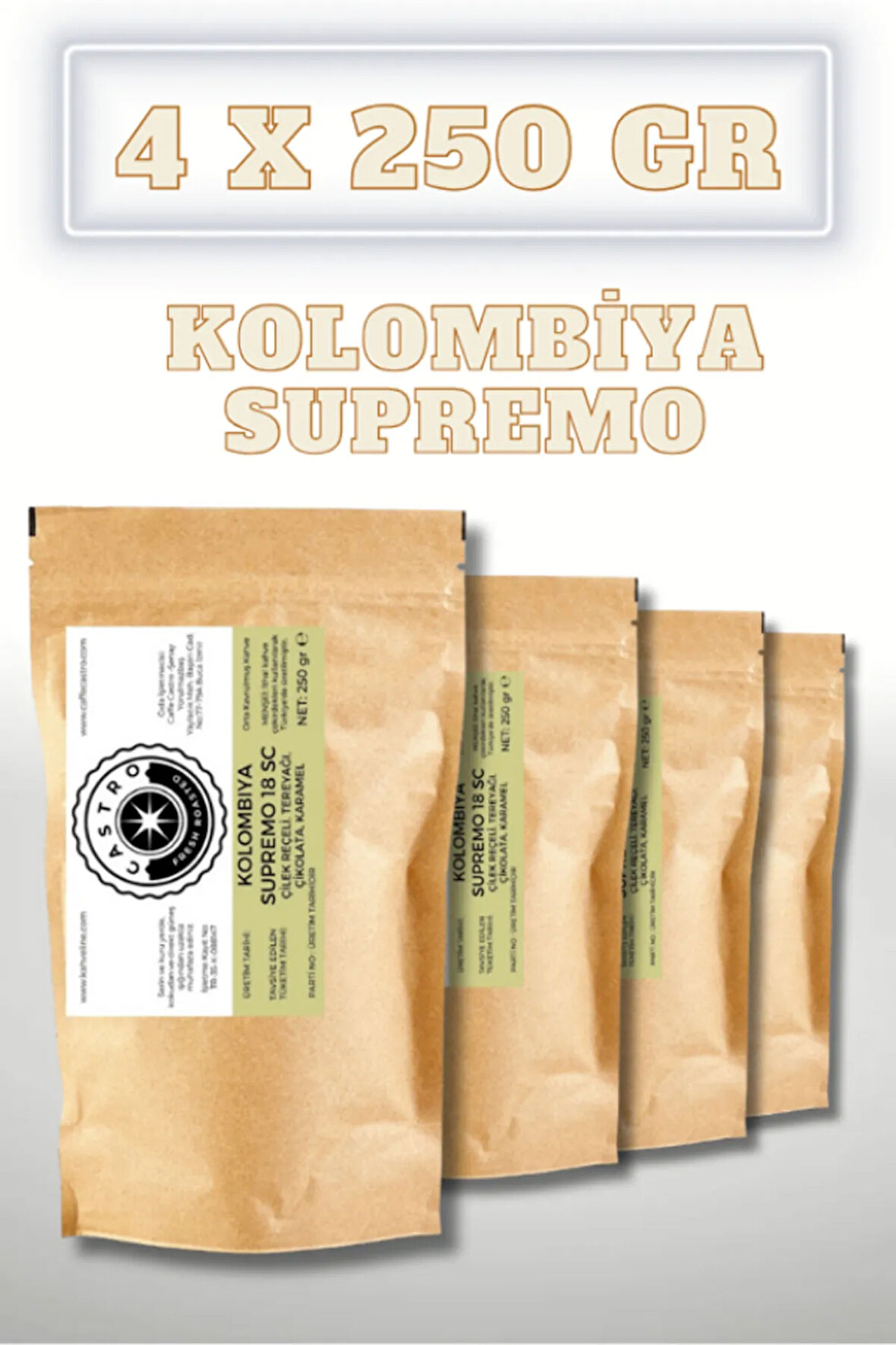 Kolombiya Supremo Espresso Kahve (Öğütülmüş) 1000 Gr. (4X250 GR)