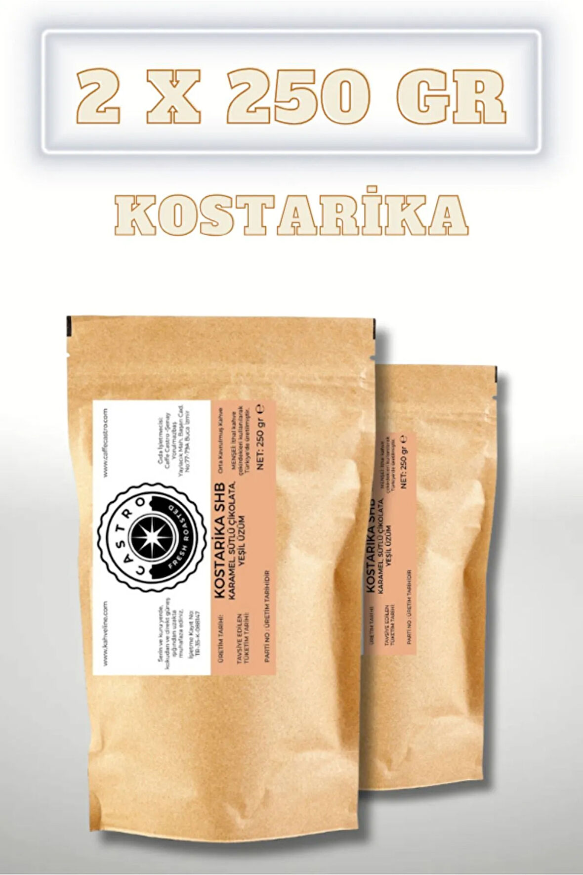 Kosta Rika SHG Çekirdek Kahve 500 Gr. (2X250 GR)