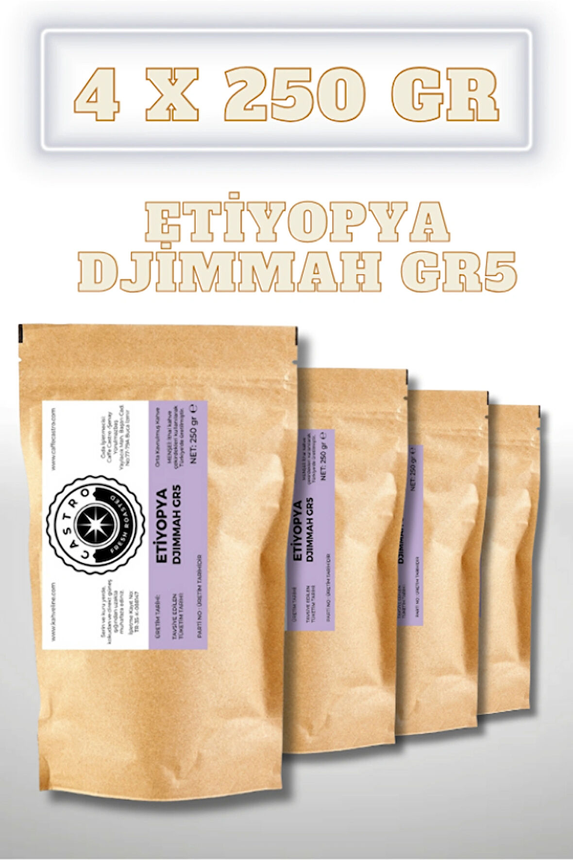 Castro Etiyopya Djimmah GR5 Kahve 1000 Gr. (4x250 Gr.) V60 (Öğütülmüş)