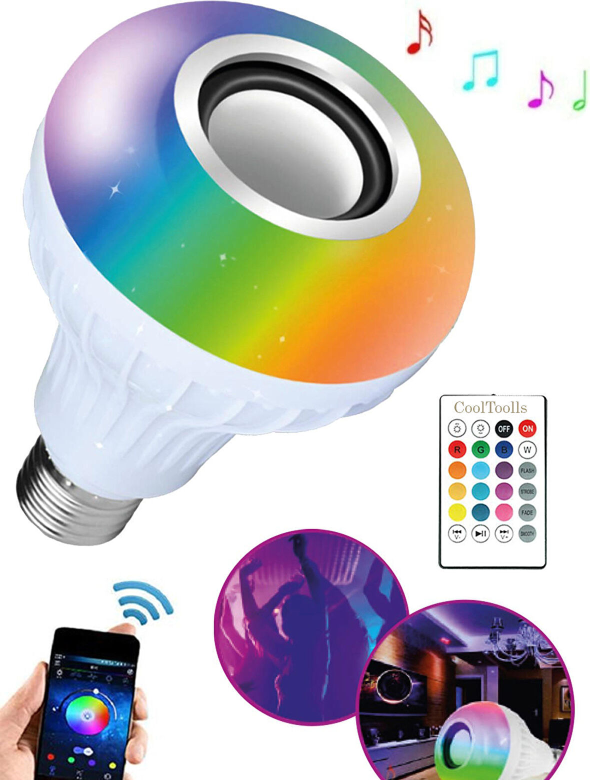 CoolToolls Bluetooth Hoparlör RGB Led Lamba Uzaktan Kumandalı Ampul [Enerji Sınıfı A+]