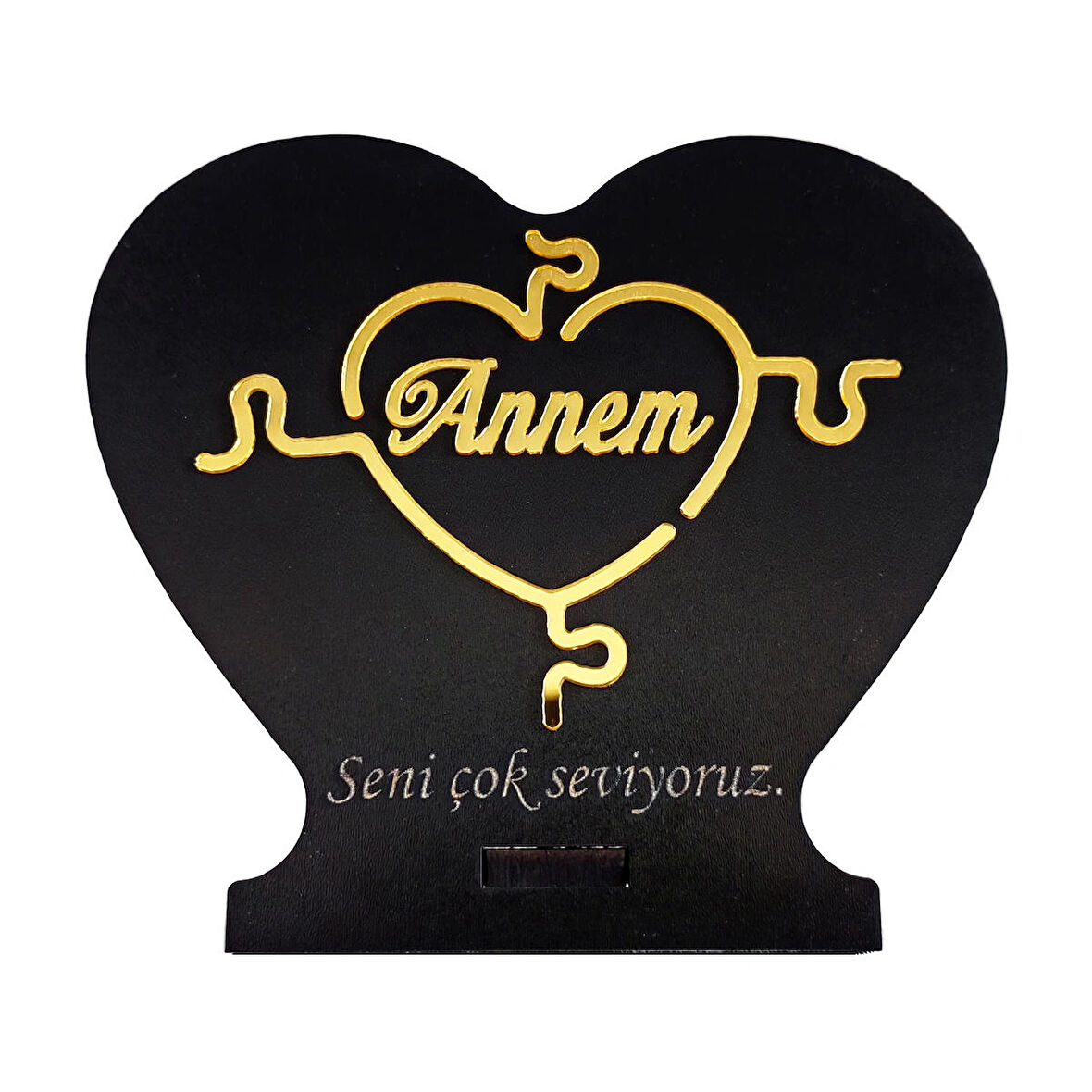 Anneler İçin Ahşap Kalp Dekor Seni Çok Seviyoruz Yazılı Hediye