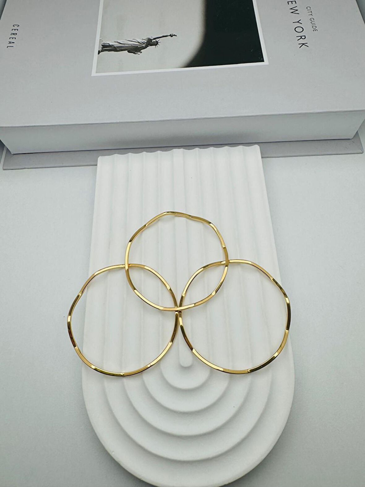 3'lü Zigzag Ajda Çelik Bilezik 65mm (Gold)