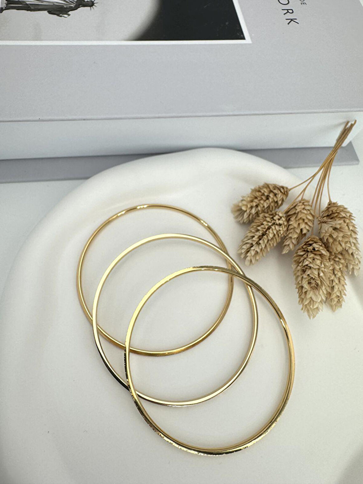 3'lü Kalın Ajda Çelik Bilezik (Gold) 2024-01 (iç çap 6cm)