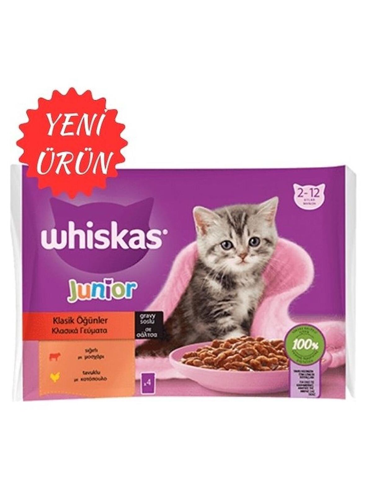 Whiskas Junior Yavru Klasik Öğünler Sığırlı Tavuklu 4X85 gr (13 Adet)