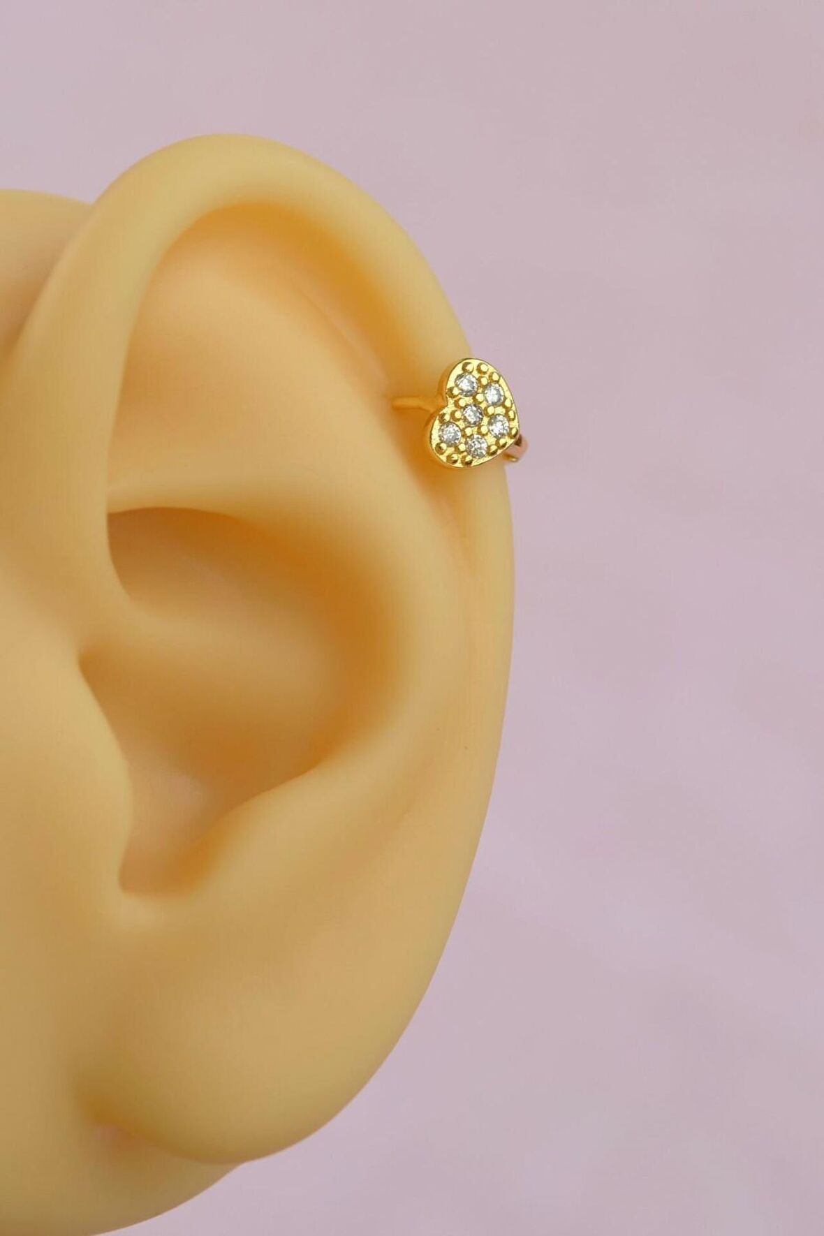 Gold Halka Mini Kalpli Tragus Piercing Helix Kıkırdak Lob