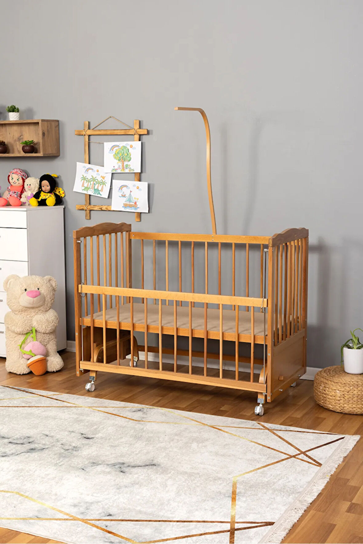 Ahşap Beşik Anne Yanı Yeni Doğan Tutku Doğal Bebek Beşiği UYKU SETSİZ + TEKERLEKLİ