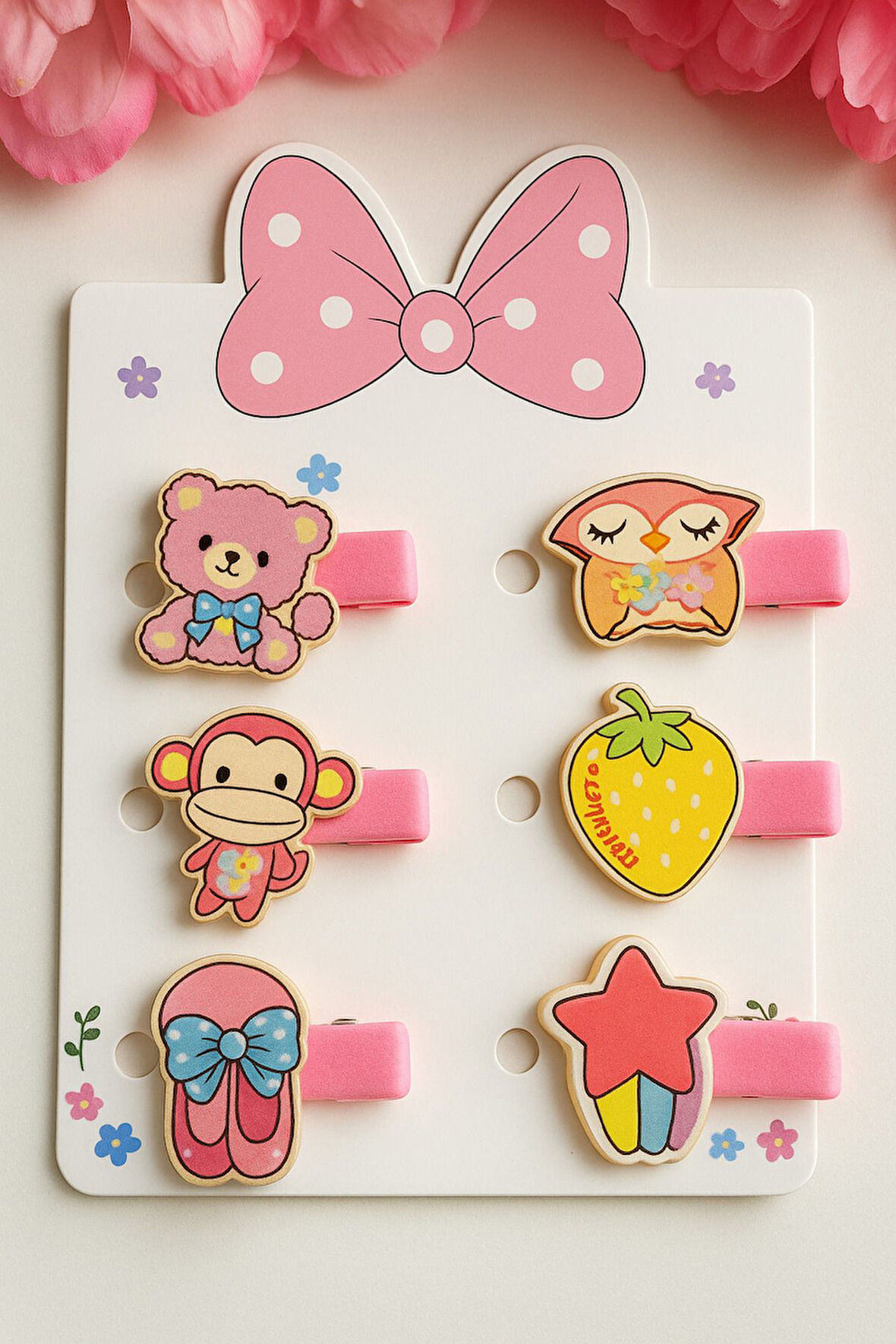 Karışık Figürlü 6 adet Bebek ve Çocuk Klipsli Toka 3 cm