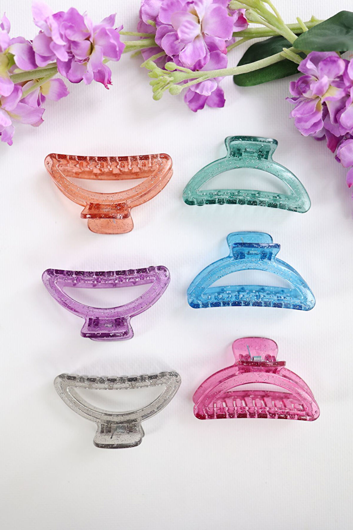 6 adet Simli Oval Saç Tokası 6 Farklı Renk- 8 cm Orta Boy - Hafif ve Dayanıklı