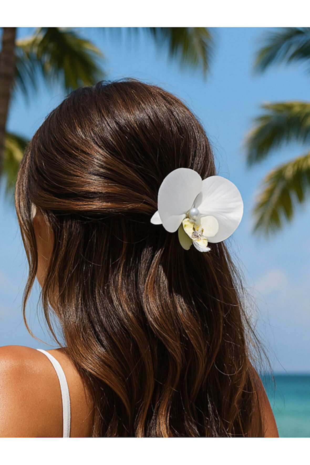 Orkide Çiçeği İncili Mandal Toka 10 cm Çift Taraflı 1 adet