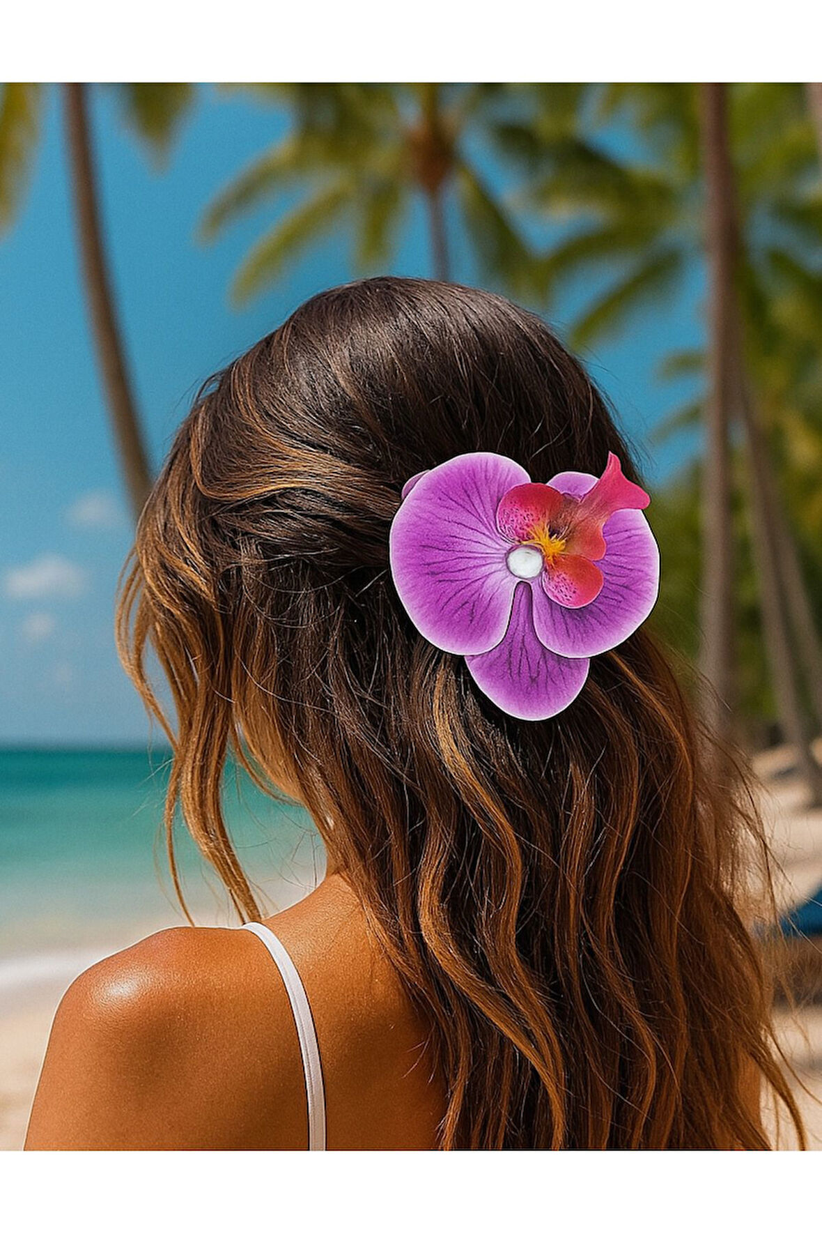 Orkide Çiçeği İncili Mandal Toka 10 cm Çift Taraflı 1 adet