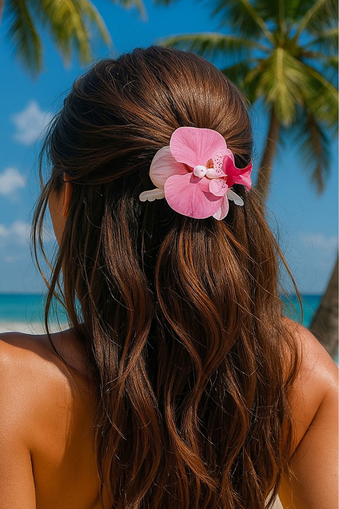 Orkide Çiçeği İncili Mandal Toka 10 cm Çift Taraflı 1 adet